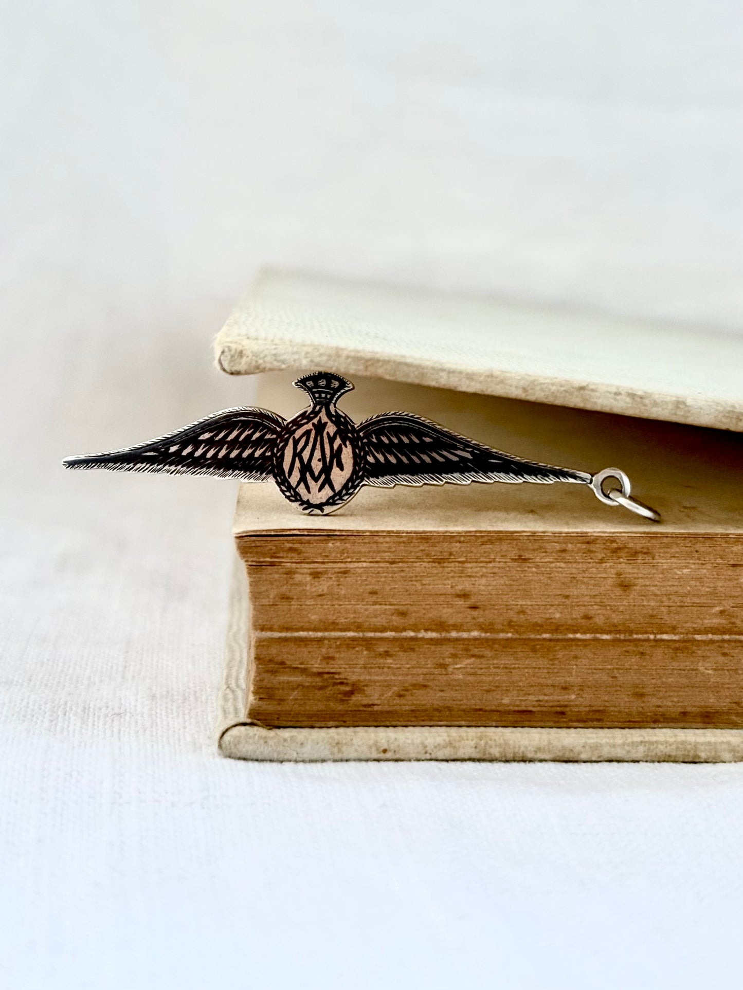 .1940s .925 silver and Niello rare WWII Royal Air Force Pilot’s Wing Sweetheart pendant