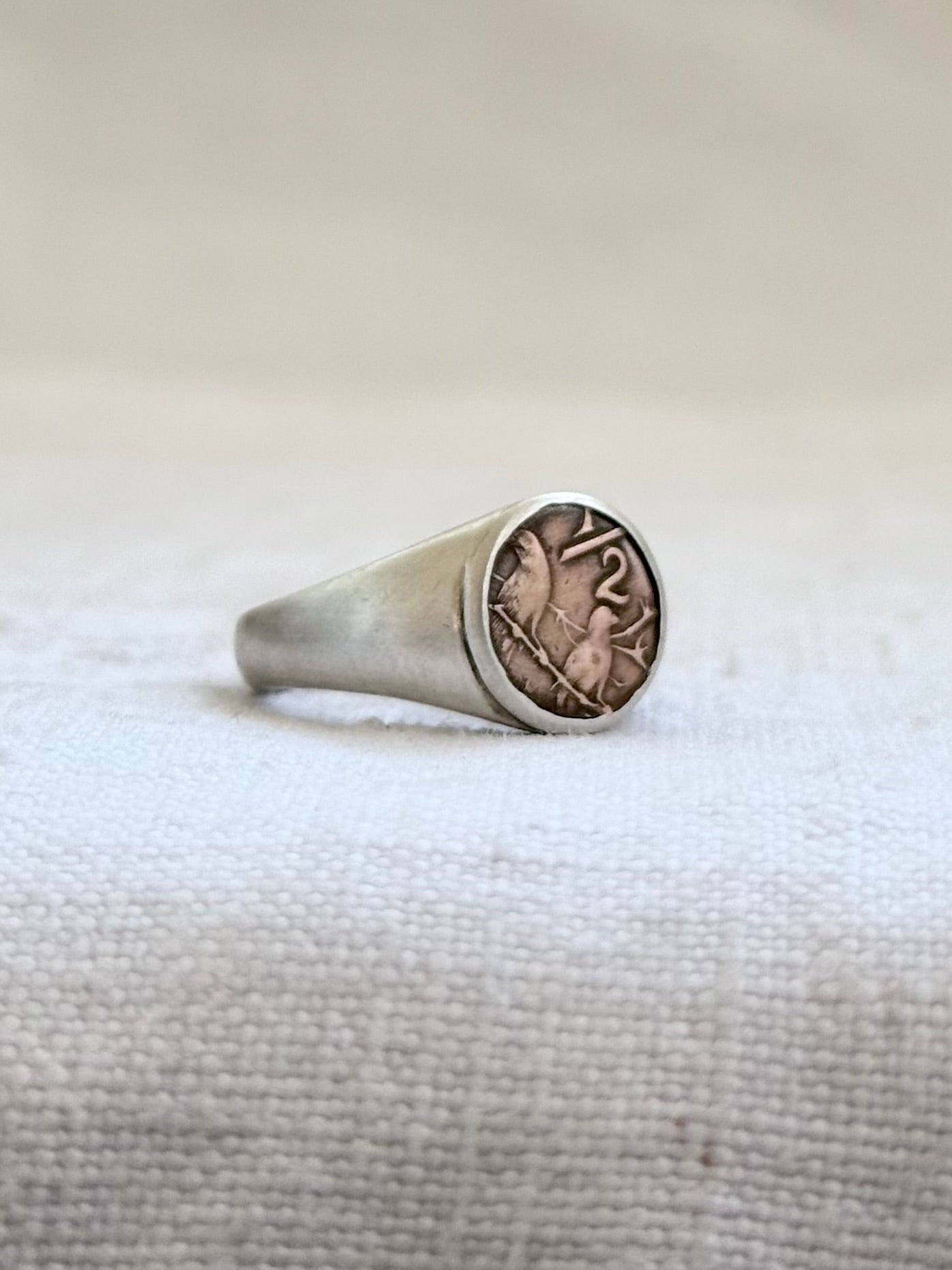 .925 .1970s .1980s 1/2 cent South African artisan made solid silver signet ring