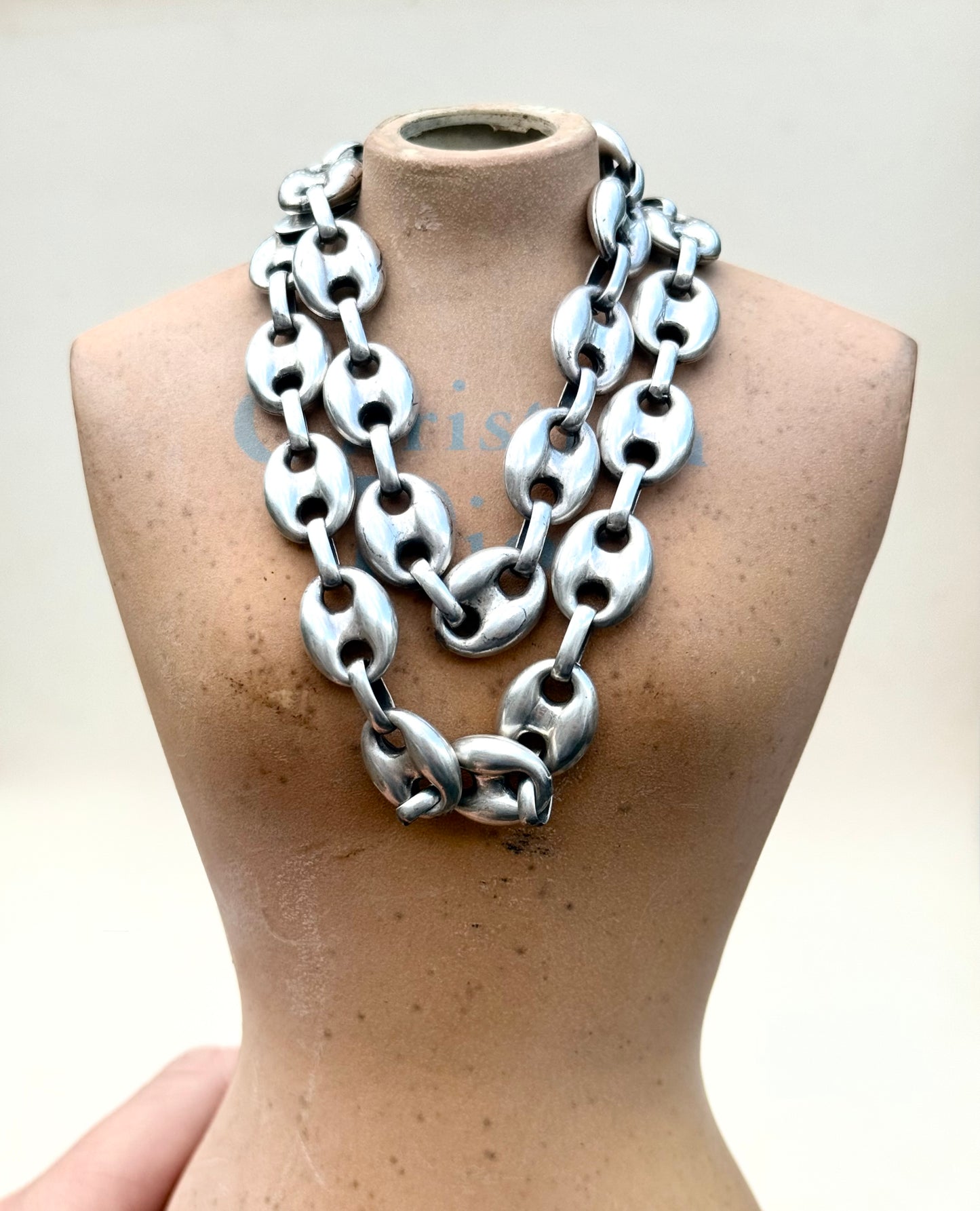 .1990s .47cm long .925 super chunky highly desired puffy gucci link mariners link solid sterling silver fancy modernist statement chain necklace