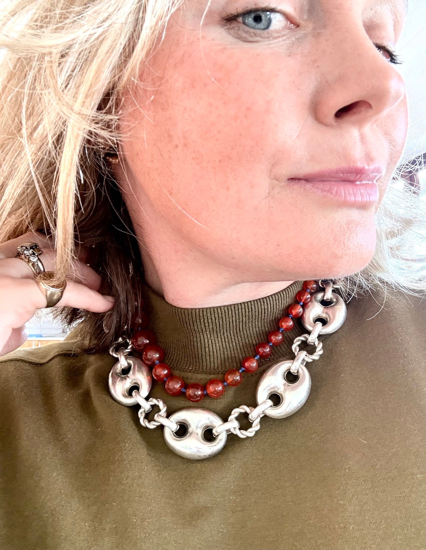 .1980s .1990s .925 Super Sized Chunky extra puffy gucci link mariners link sterling silver fancy twist link modernist oversized necklace