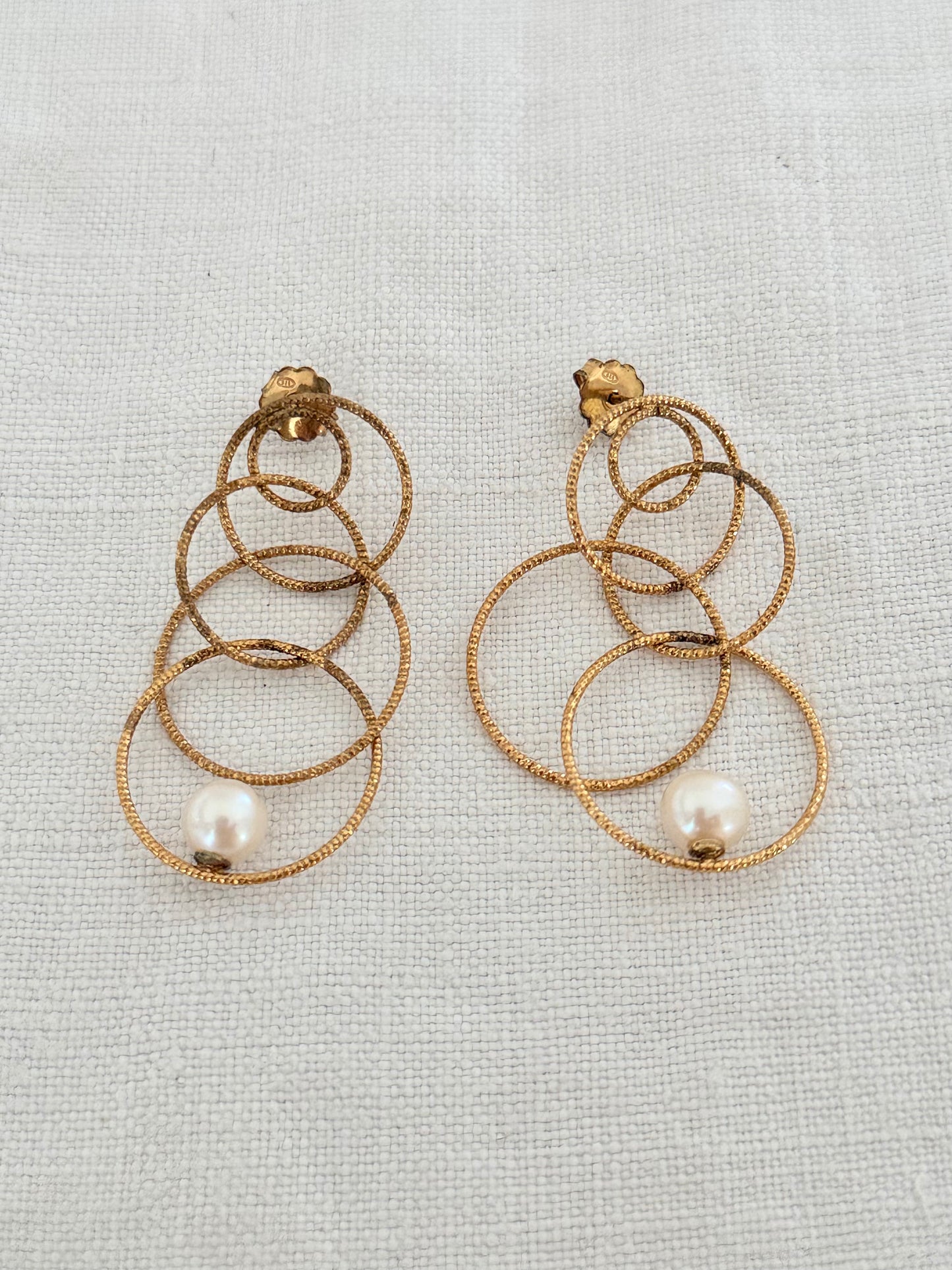 .2000s .925 silver 18ct gold plated CiCi designer Cascade Con Perla drop dangle sway designer old stock new Earrings
