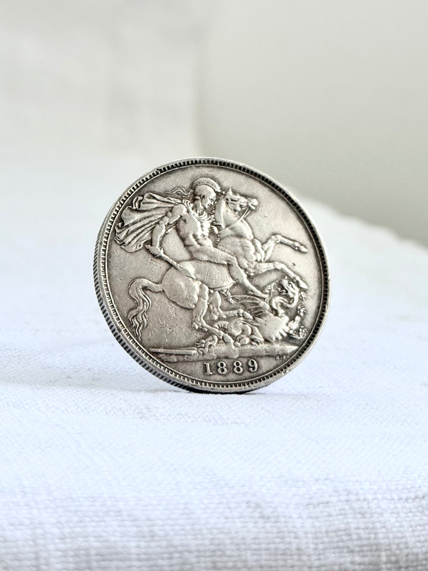 .1889 .925 antique Sterling silver Victorian Antique Solid Silver English Crown collectors love token Coin Brooch