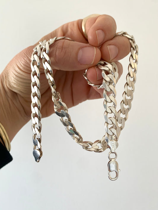 .925 1990s 56cm solid 77 gram heavy chunky Italian sterling silver perfect Italy marked oversized flat curb link chain necklace