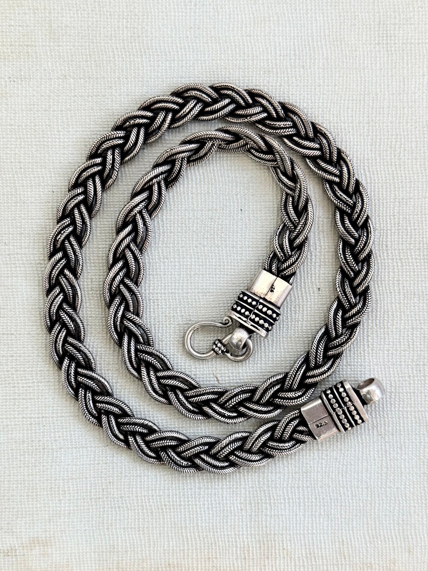 .1960s .1980s Indian Rajasthan sterling silver artisan tribal braided rope weave collectors necklace