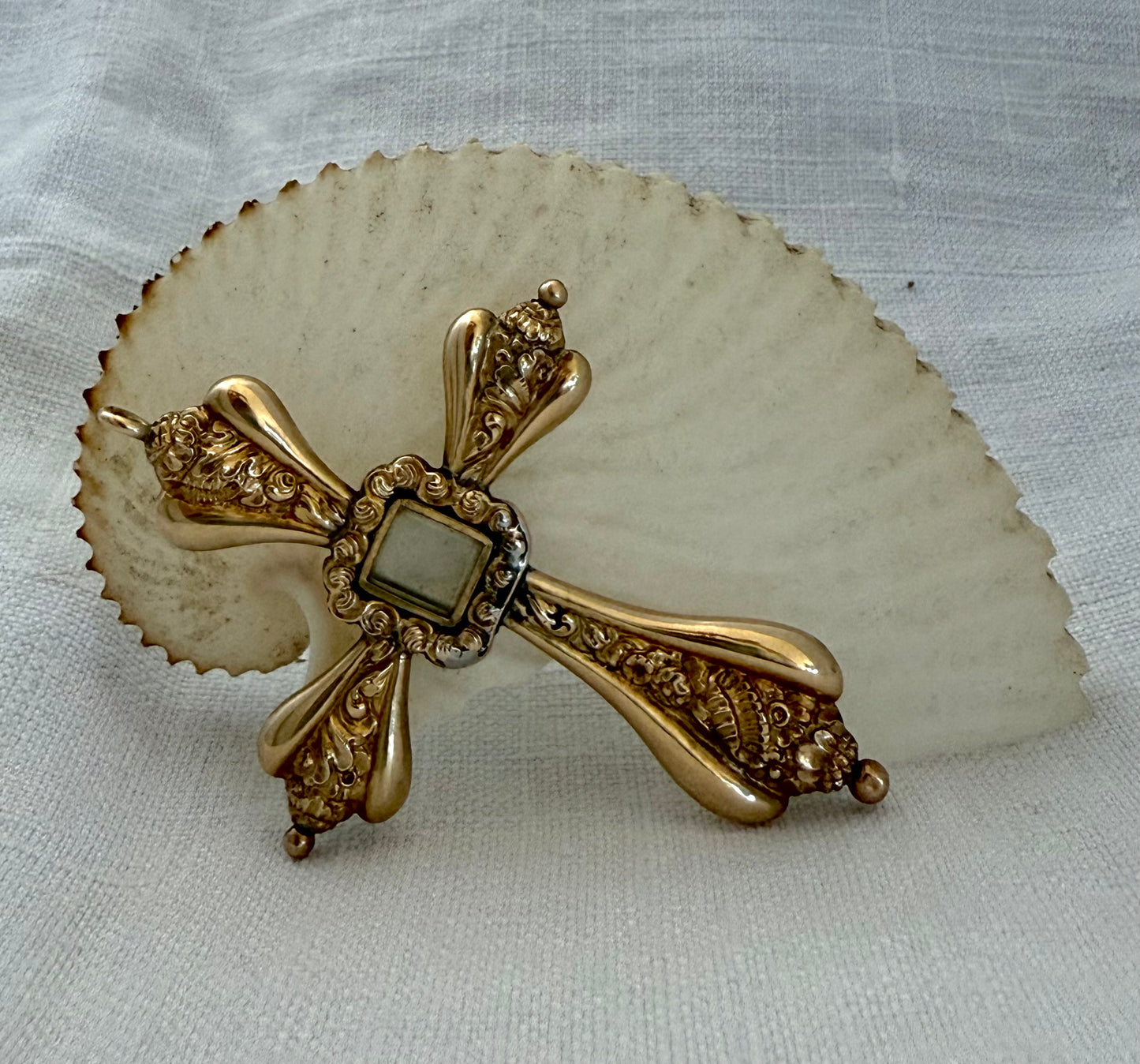 .585 14ct 1800s era antique large Gold high carat repousse cross locket oversized mourning locket rare large cross pendant