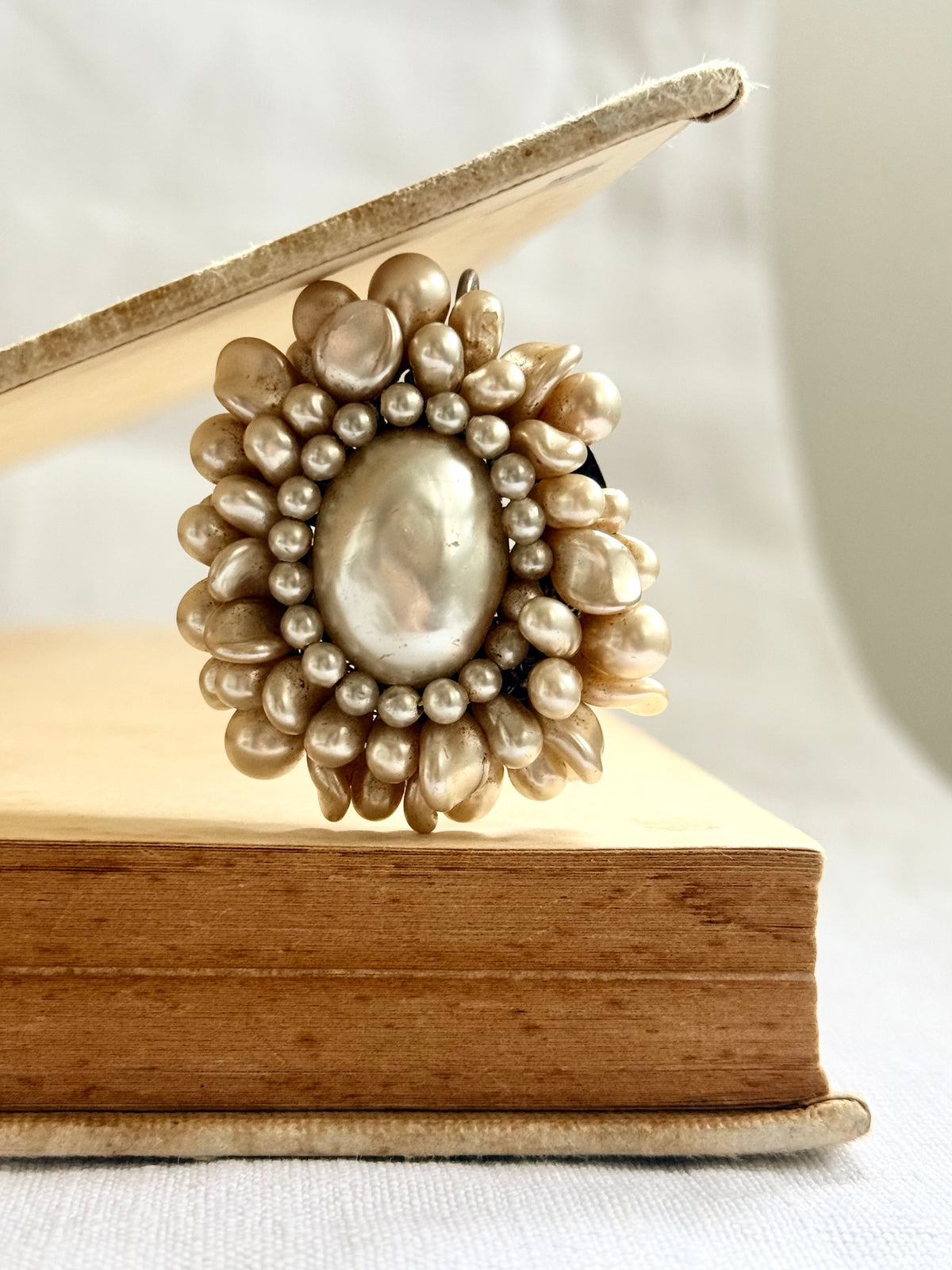 .1940s .1950s .925 French cluster faux glass pearl costume silver Louis Rousselet Rhondelle pendant