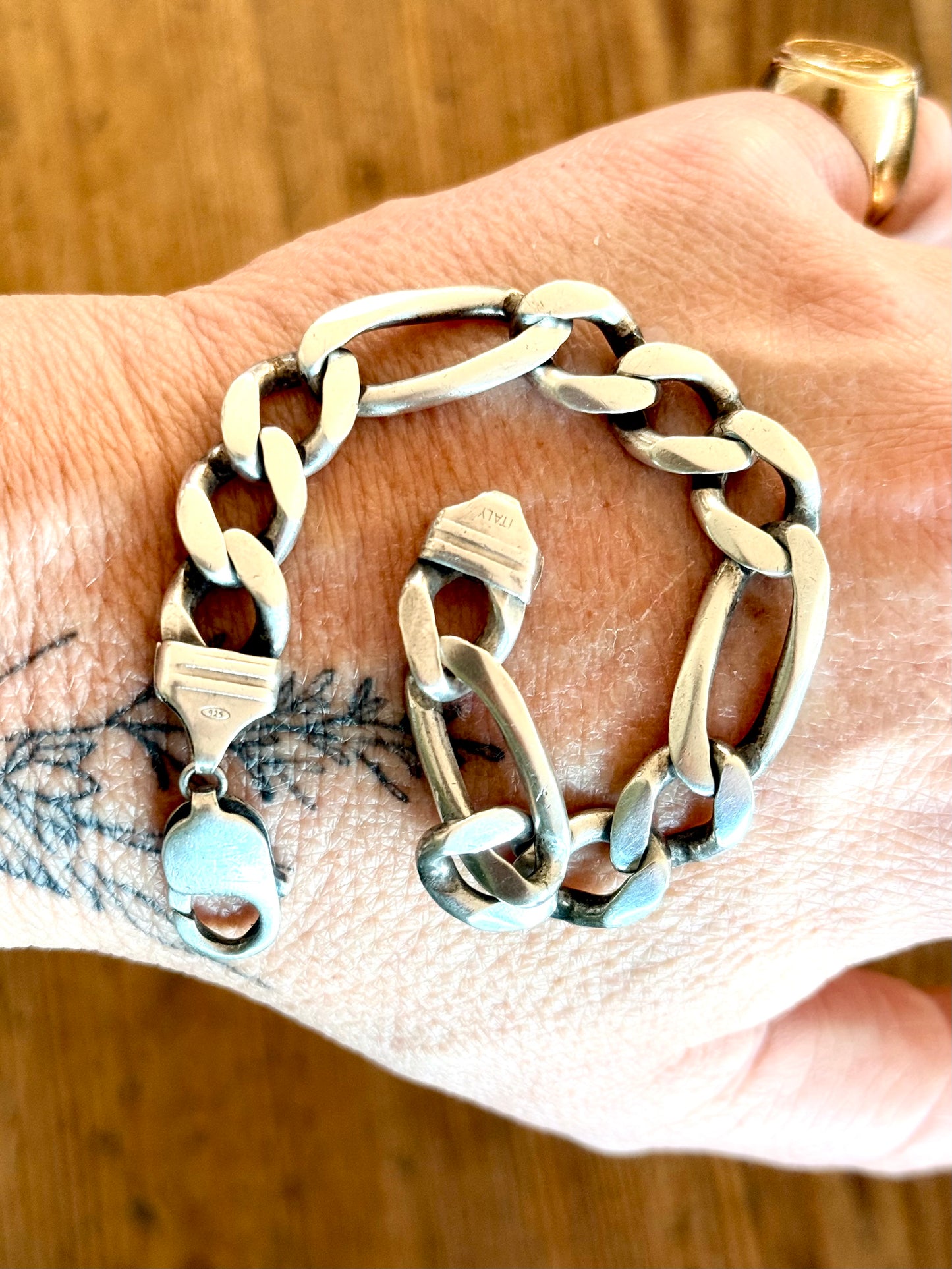 .1980s .1990s ultra chunky wide link solid figaro modernist link classic link sterling silver chain bracelet