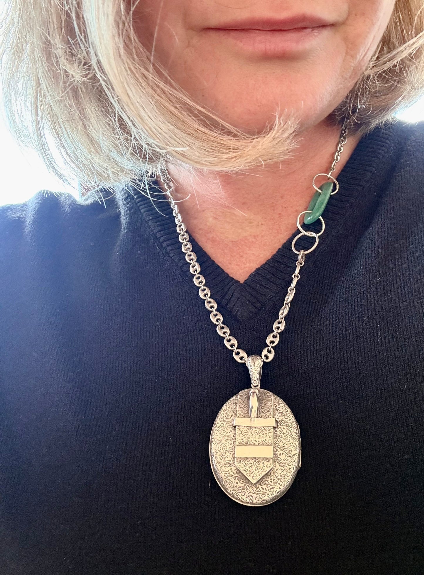 .1880s .925 antique Victorian sweetheart oversized sterling silver buckle locket