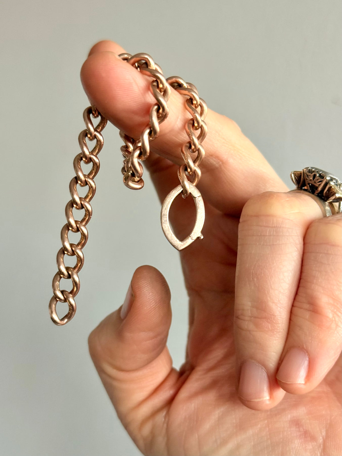 .375 .9ct heirloom classic solid rose gold hallmarked fob chain curb chain bracelet extension chain