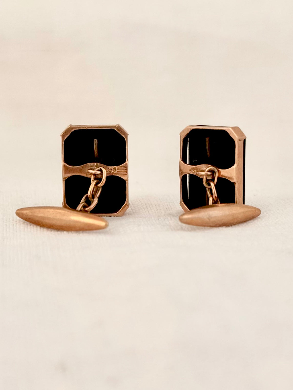 .1900s .1920s .375 .9ct Art Deco Rare antique Rose Gold and Onyx gemstone signet initial S & P cufflinks