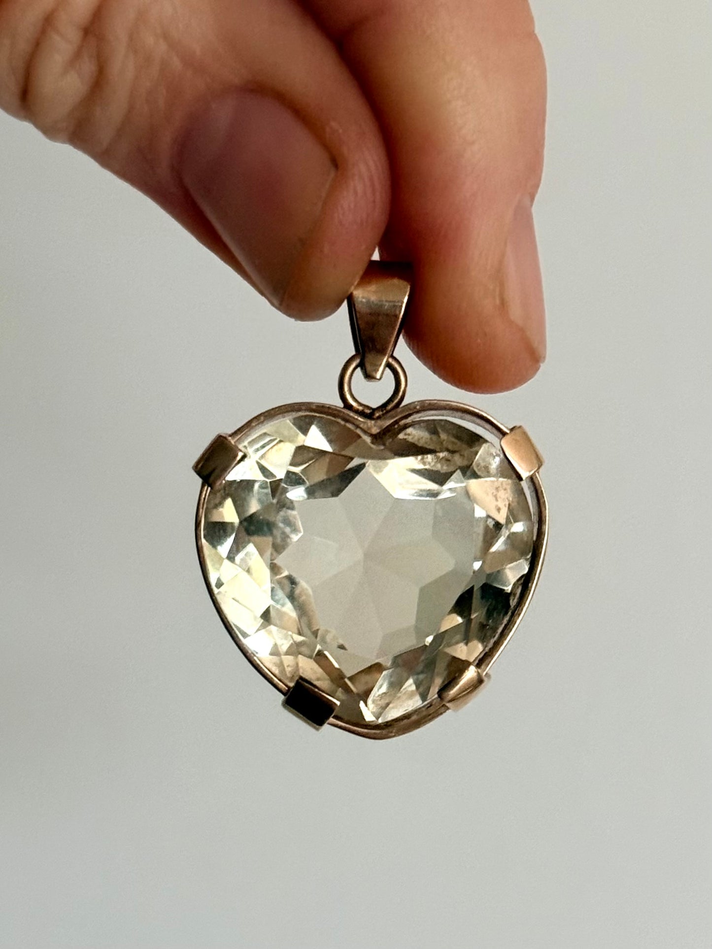 .1970s .1980s .25ct gemstone heart .9ct gold large heart light shade Smoky Quartz solid gold heart statement gemstone pendant