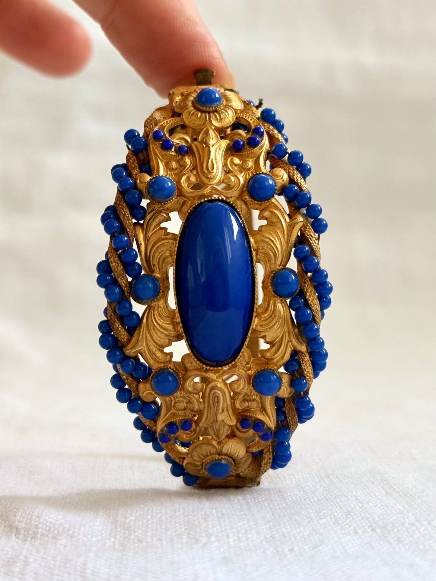 .1870s .1890s antique Baroque revival gold plated E.A. Bliss clasp bangle