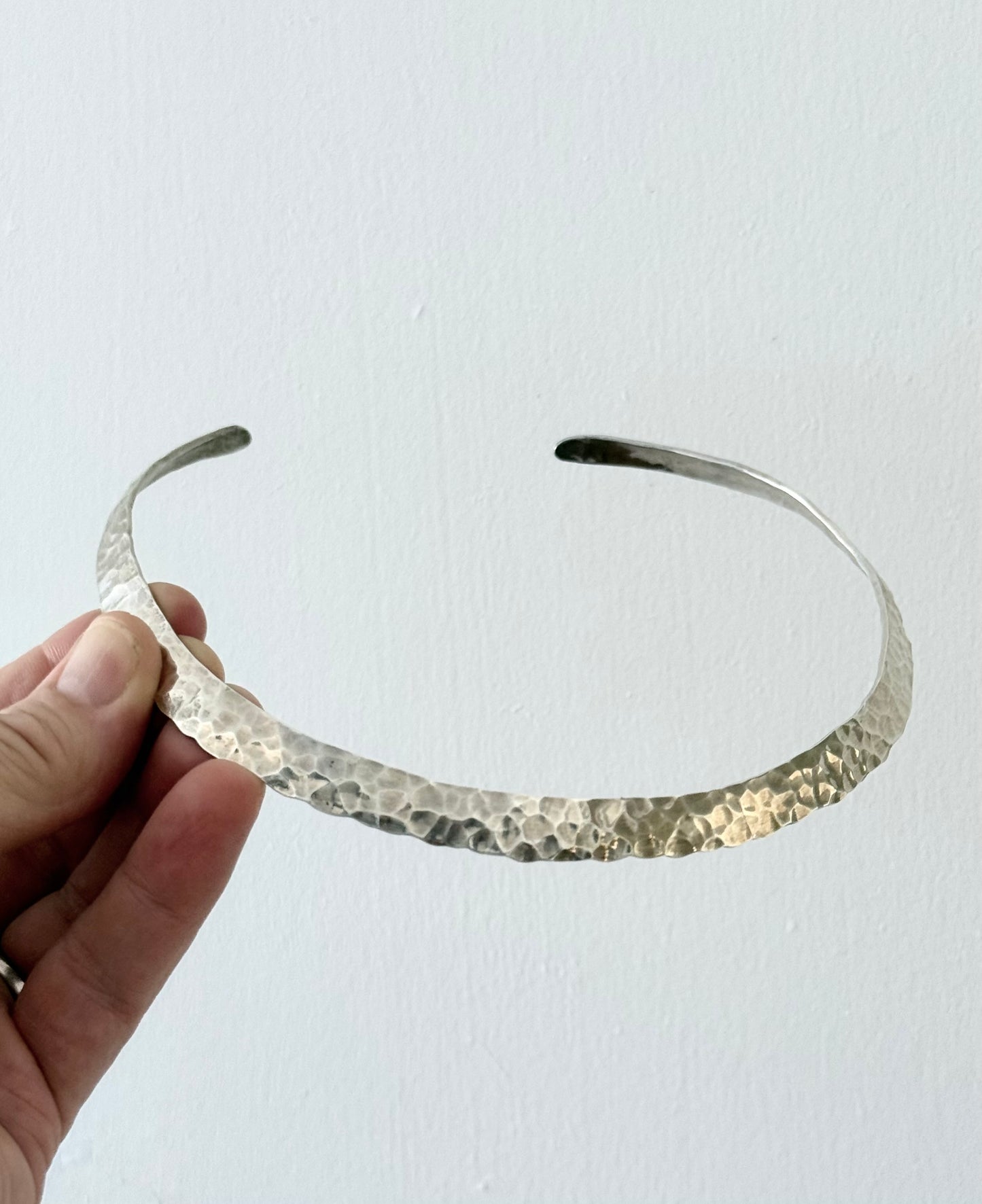 .1970s .990 artisan made hand made fine silver choker neck cuff bevelled solid silver art neckpiece