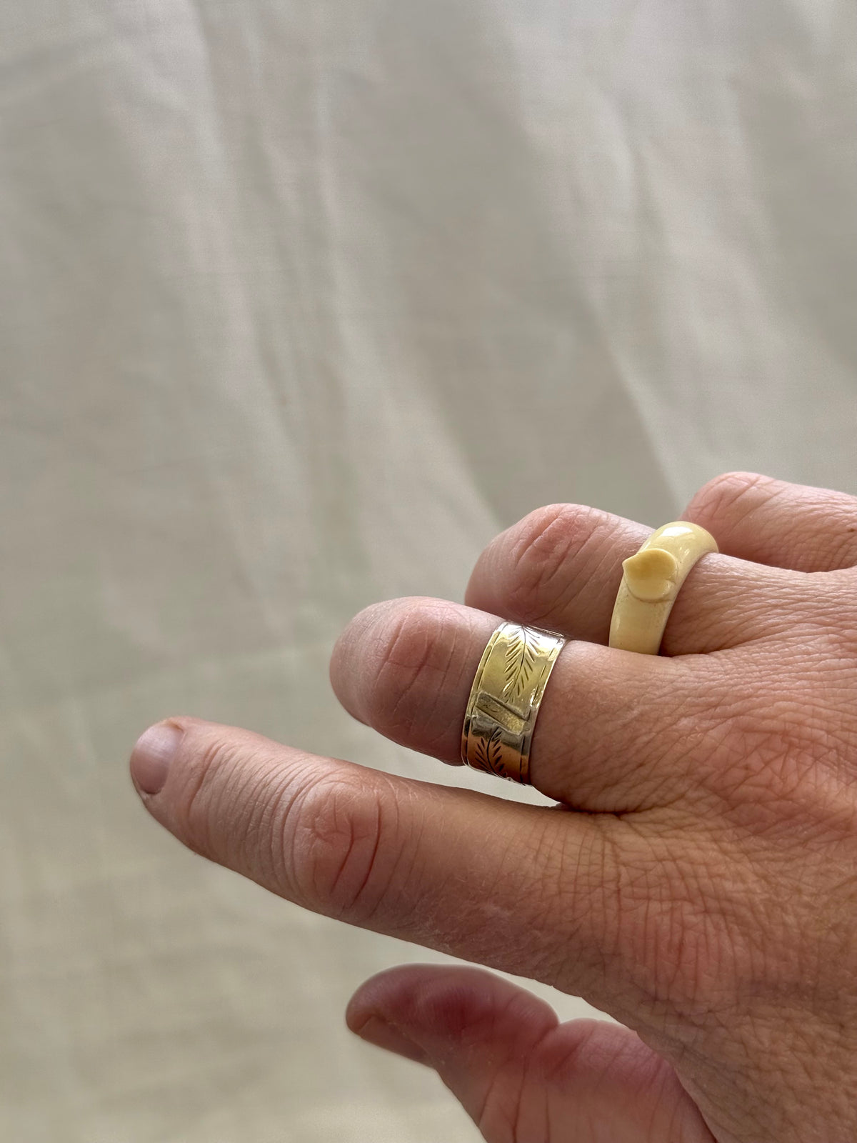 .1910s 1920s pre ban ivory heart ivory hand carved bone sweetheart love token POW ring