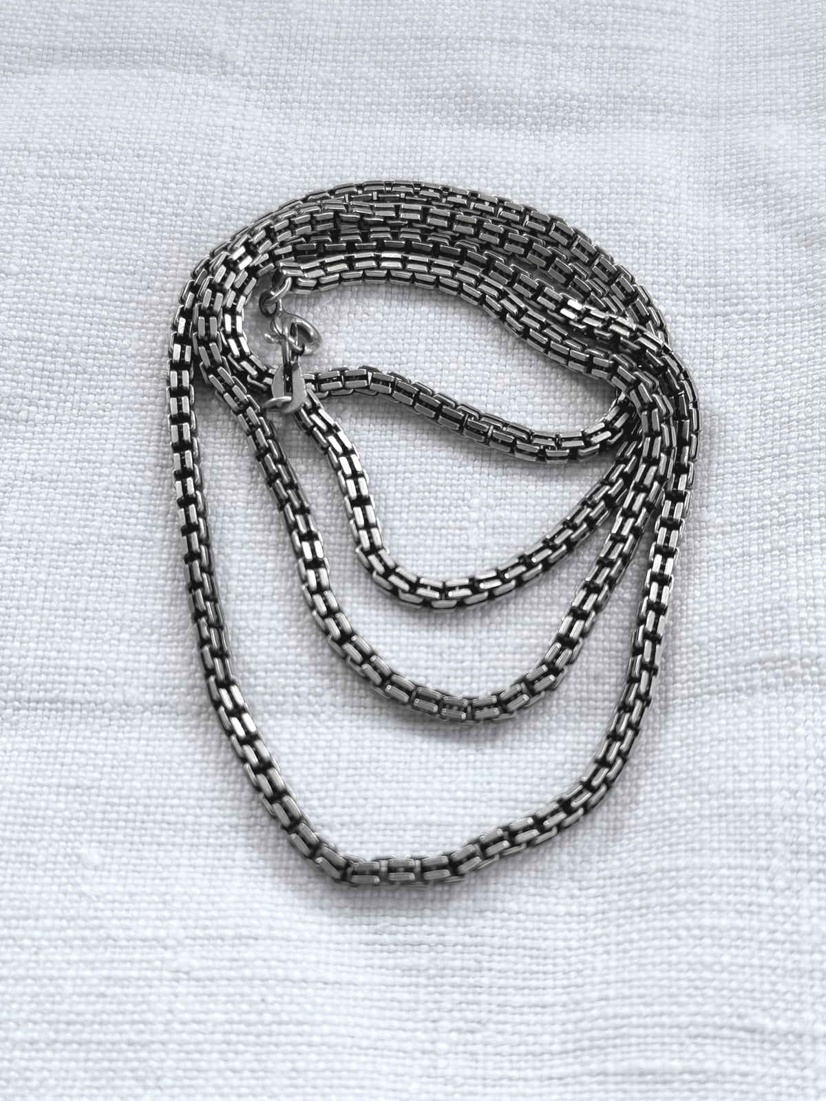.58cm long .925 fancy box chain silver Mid Century Modernist chunky double link thick and long box link sterling silver chain necklace