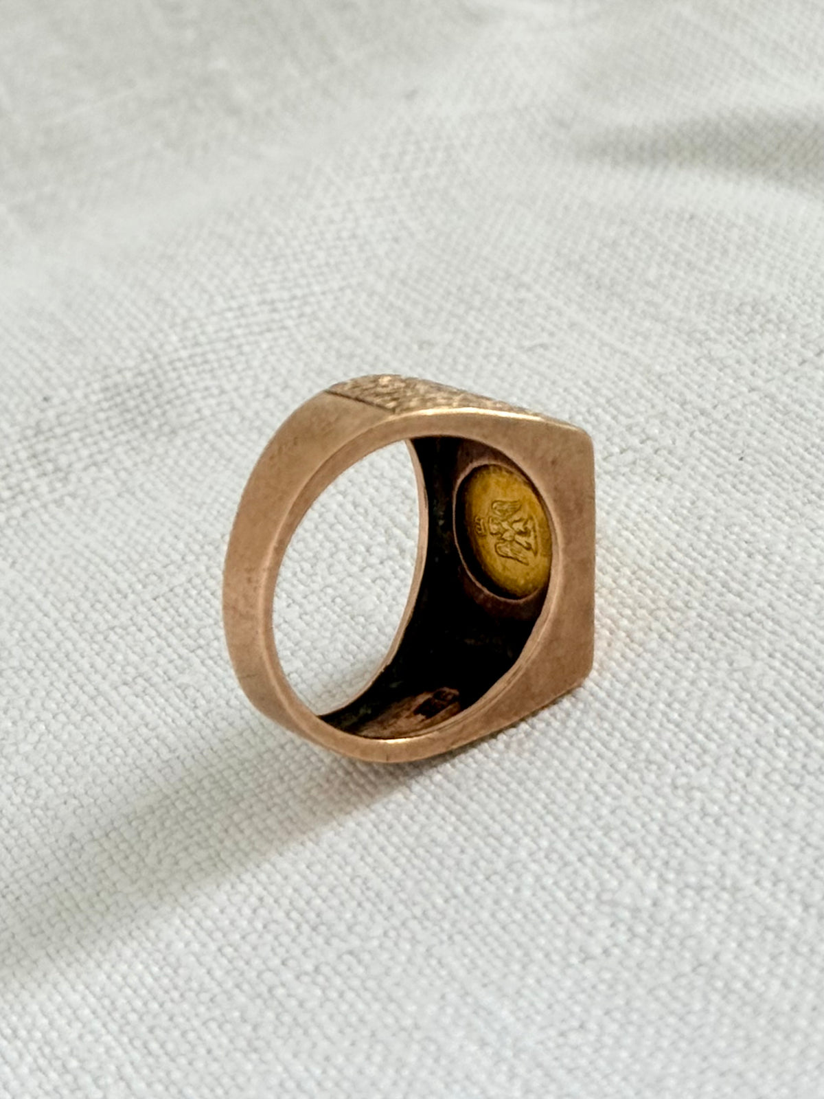 .1960s circa .1865 .375 .9ct gold modernist coin token ring with 22k Mexican circa 1865 high carat gold Emperor Maximiliano collectors coin token