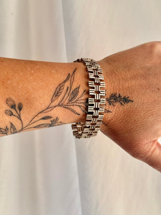 .1950s .925 Brutalist silver rectangular hinged segment silver bracelet