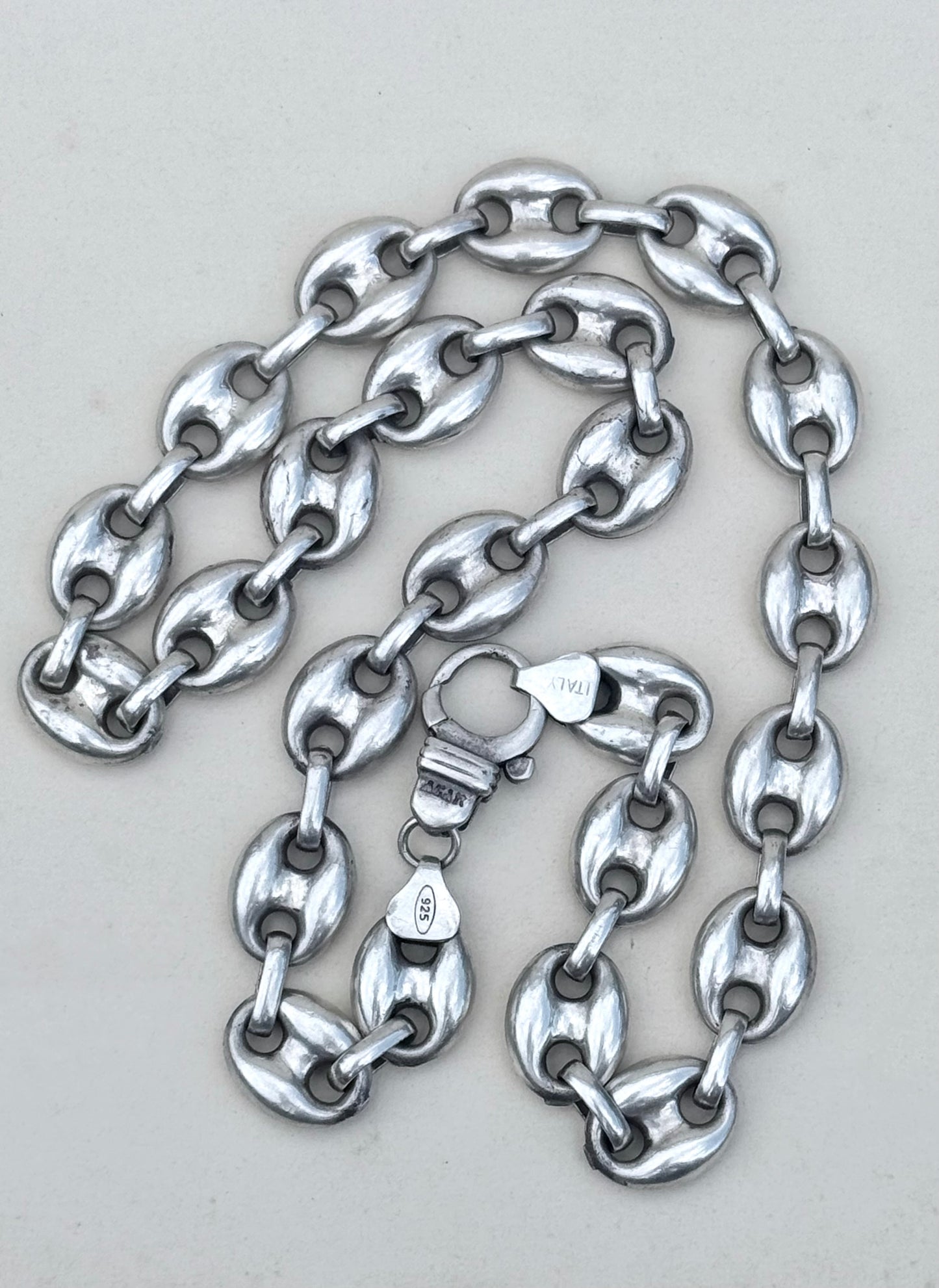 .1990s .47cm long .925 super chunky highly desired puffy gucci link mariners link solid sterling silver fancy modernist statement chain necklace
