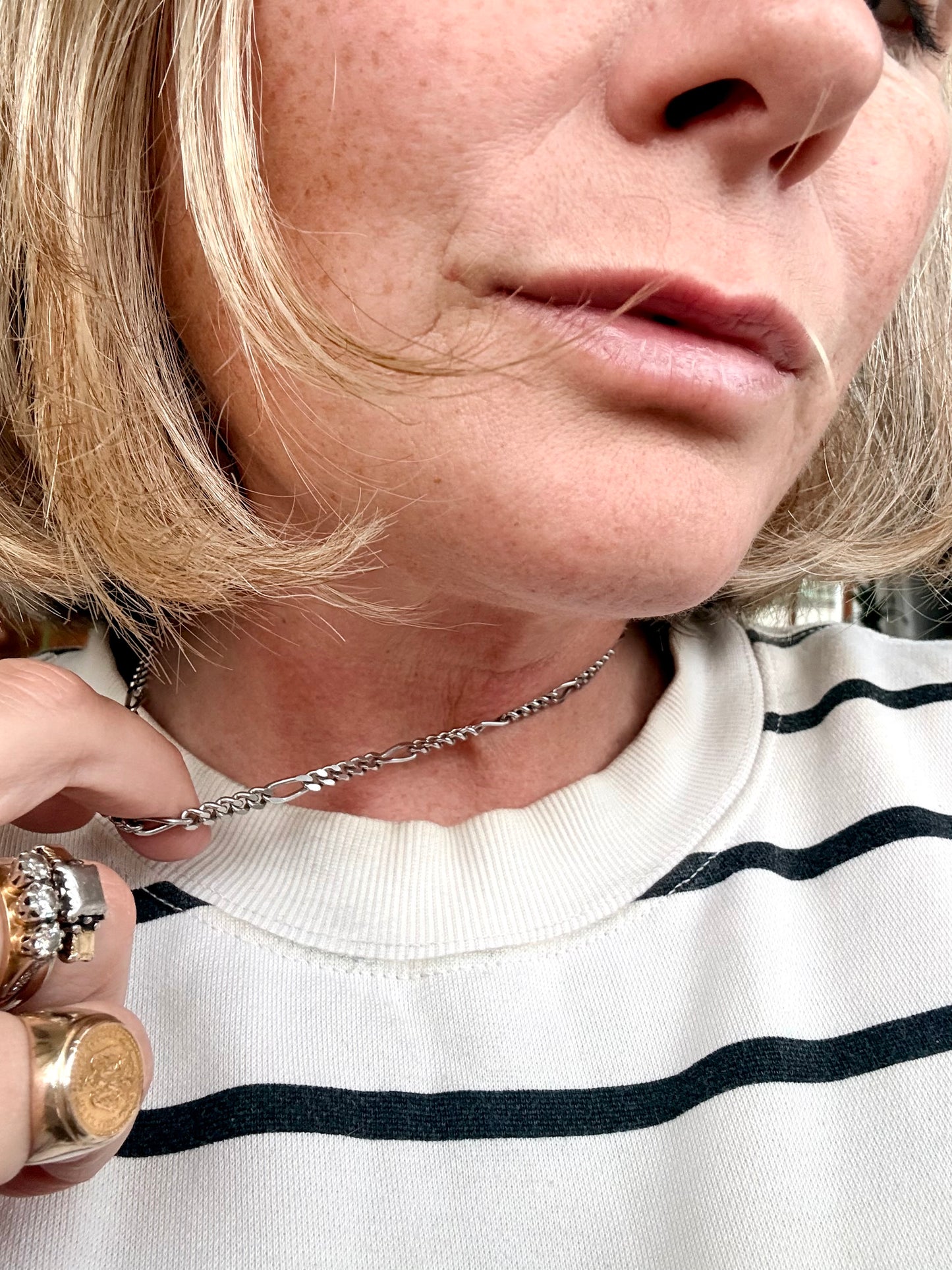 .1970s .925 .42cm retro perfect sterling silver chunky link well made Figaro chain modernist chain link necklace