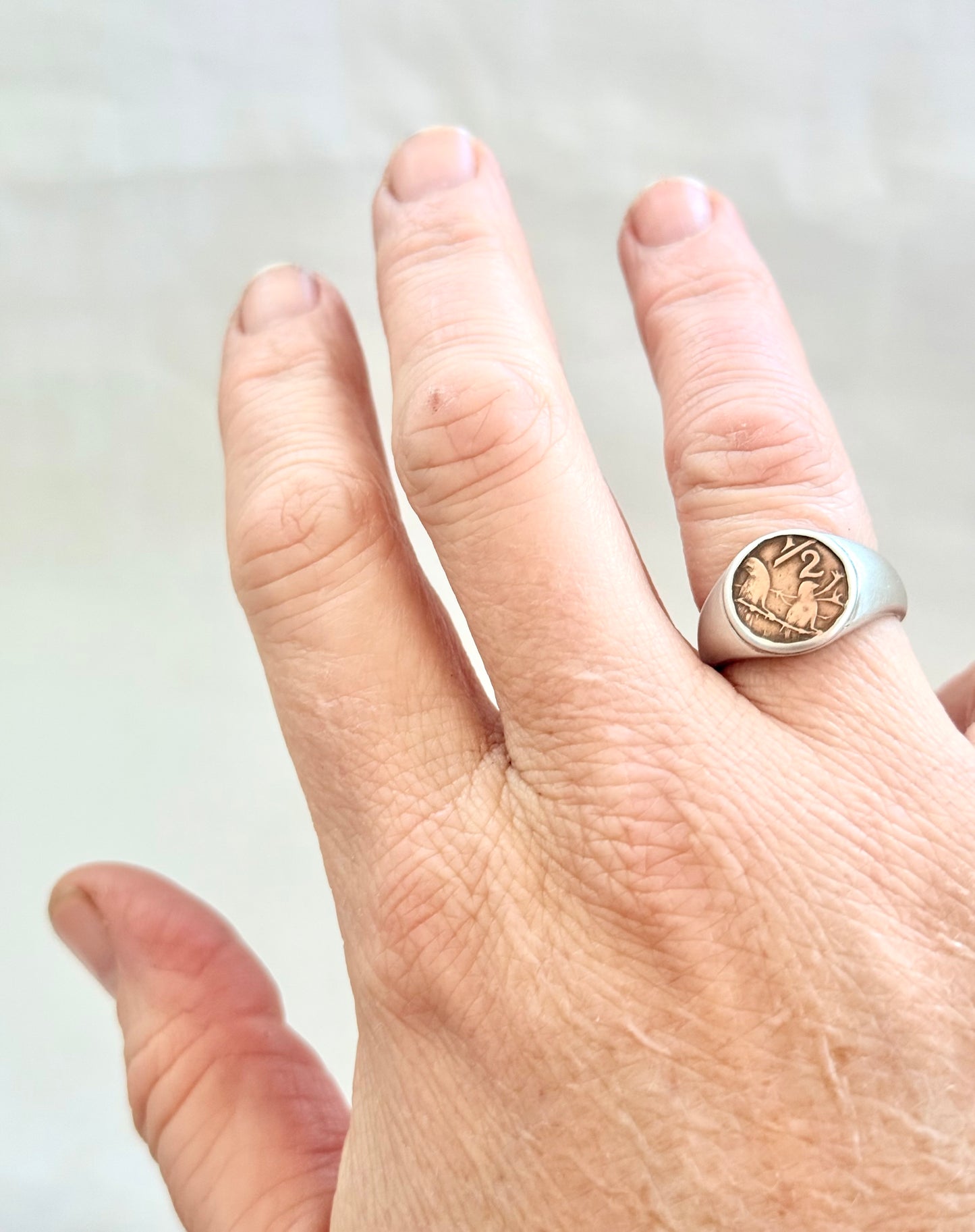.925 .1970s .1980s 1/2 cent South African artisan made solid silver signet ring