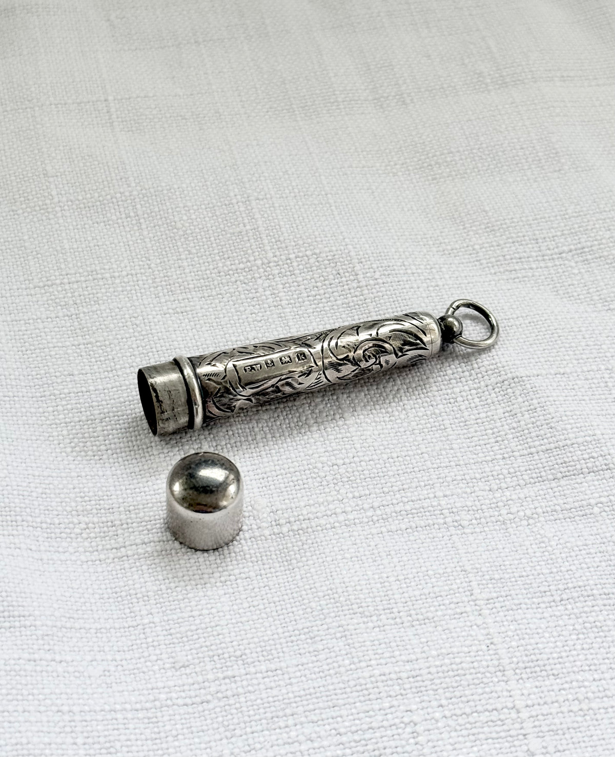 .1909 .925 antique Edwardian hallmarked Sterling silver chatelaine collectors silver antique engraved needle holder keepsake case pendant