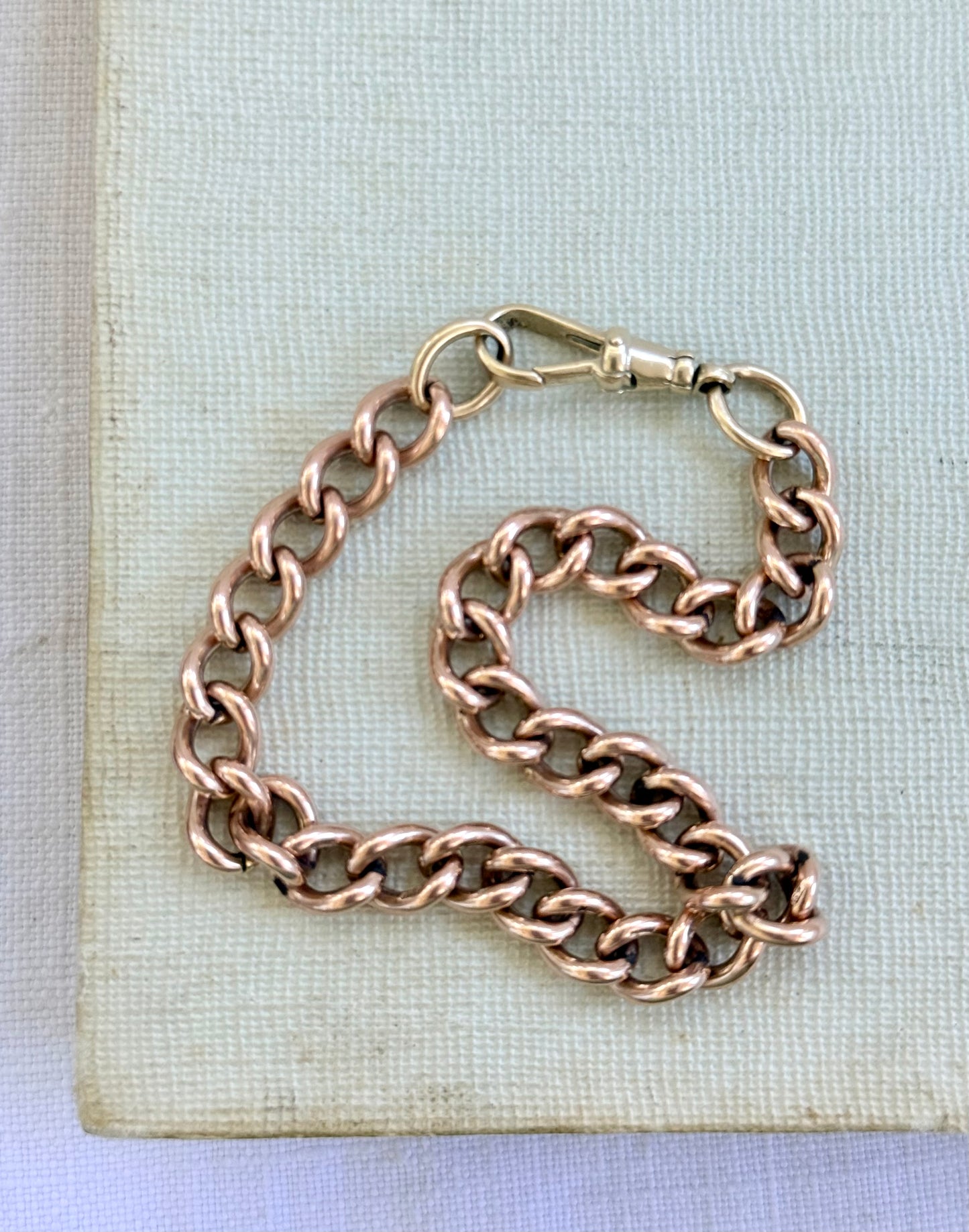 .375 .9ct solid rose gold heirloom English hallmarked 9ct gold fob chain curb chain bracelet extension link