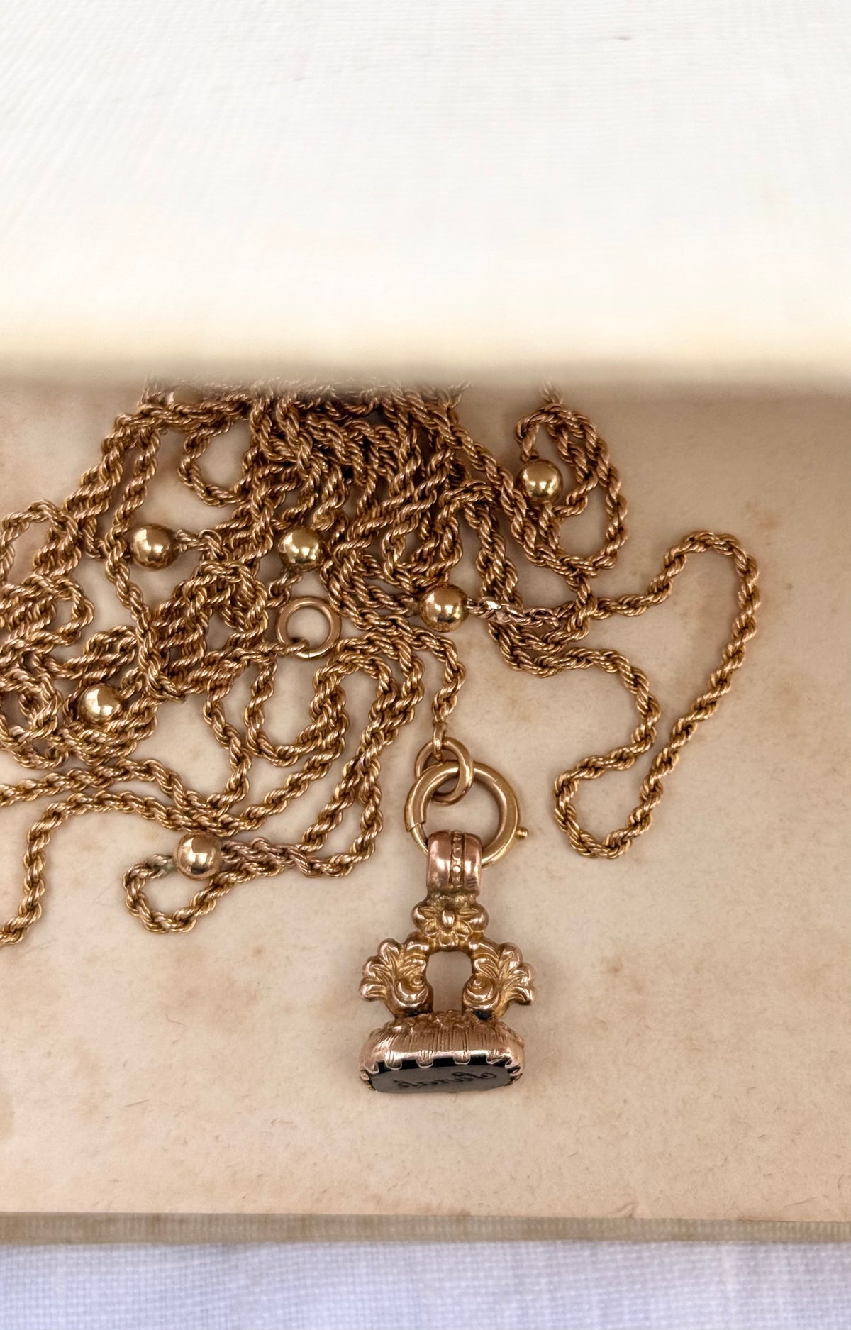 .1800s .1830s .375 .9ct antique Baroque revival Georgian hand carved solid rose gold “Sanah” engraved Onyx gemstone wax seal fob pendant