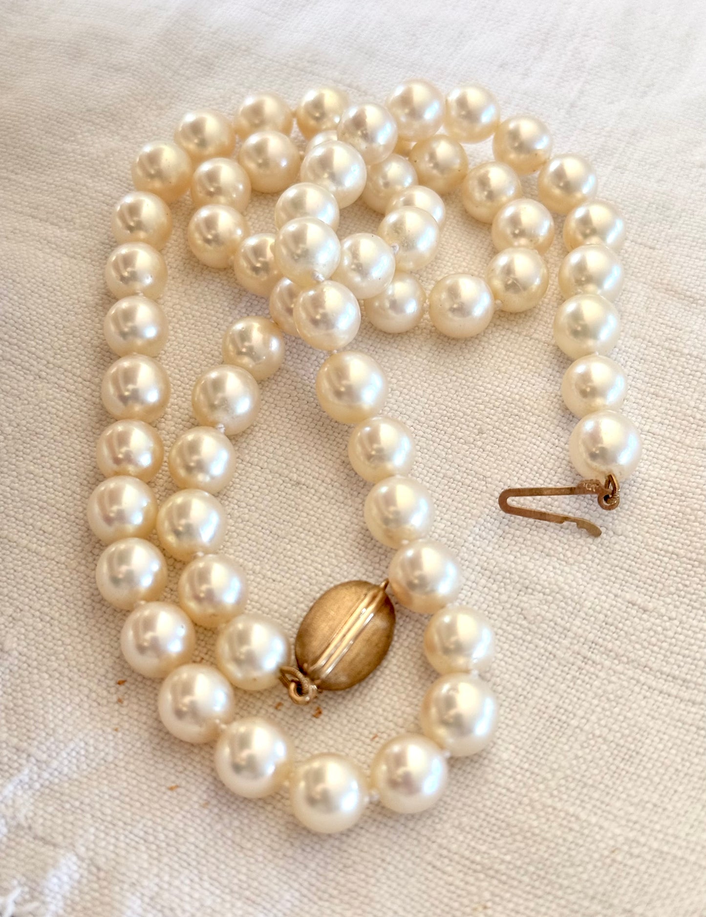 .375 .57.2cm long Akoya luxury large pearl necklace with studio crafted .9ct gold clasp heirloom pearlescent cream pearl string of real pearls necklace