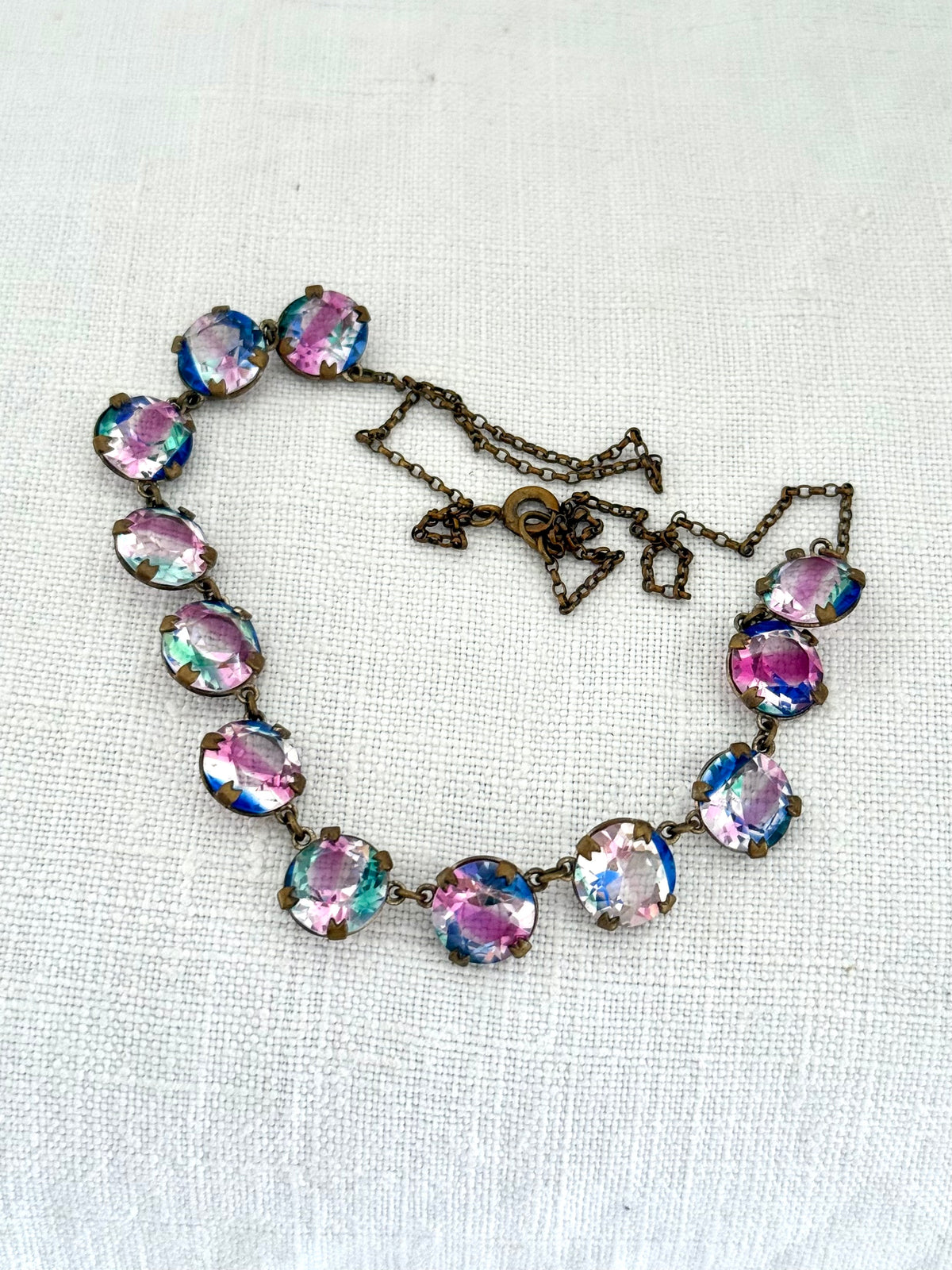 .1920s .1930s Iris Glass Riviera necklace and earring set in original presentation box