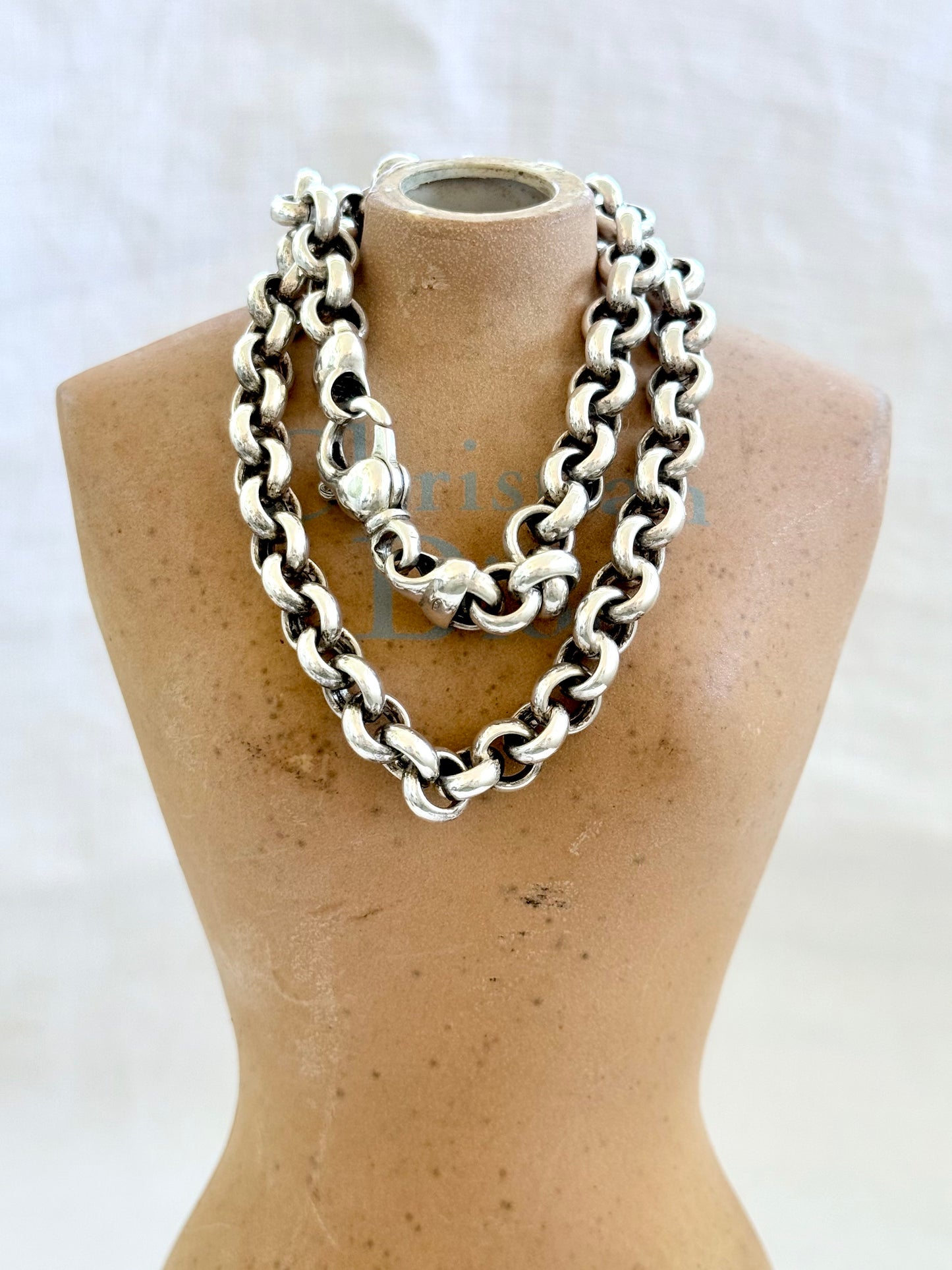 .925 classic modernist silver set chunky sterling silver oversized Rolo link modern lobster clasp modern silver chain necklace