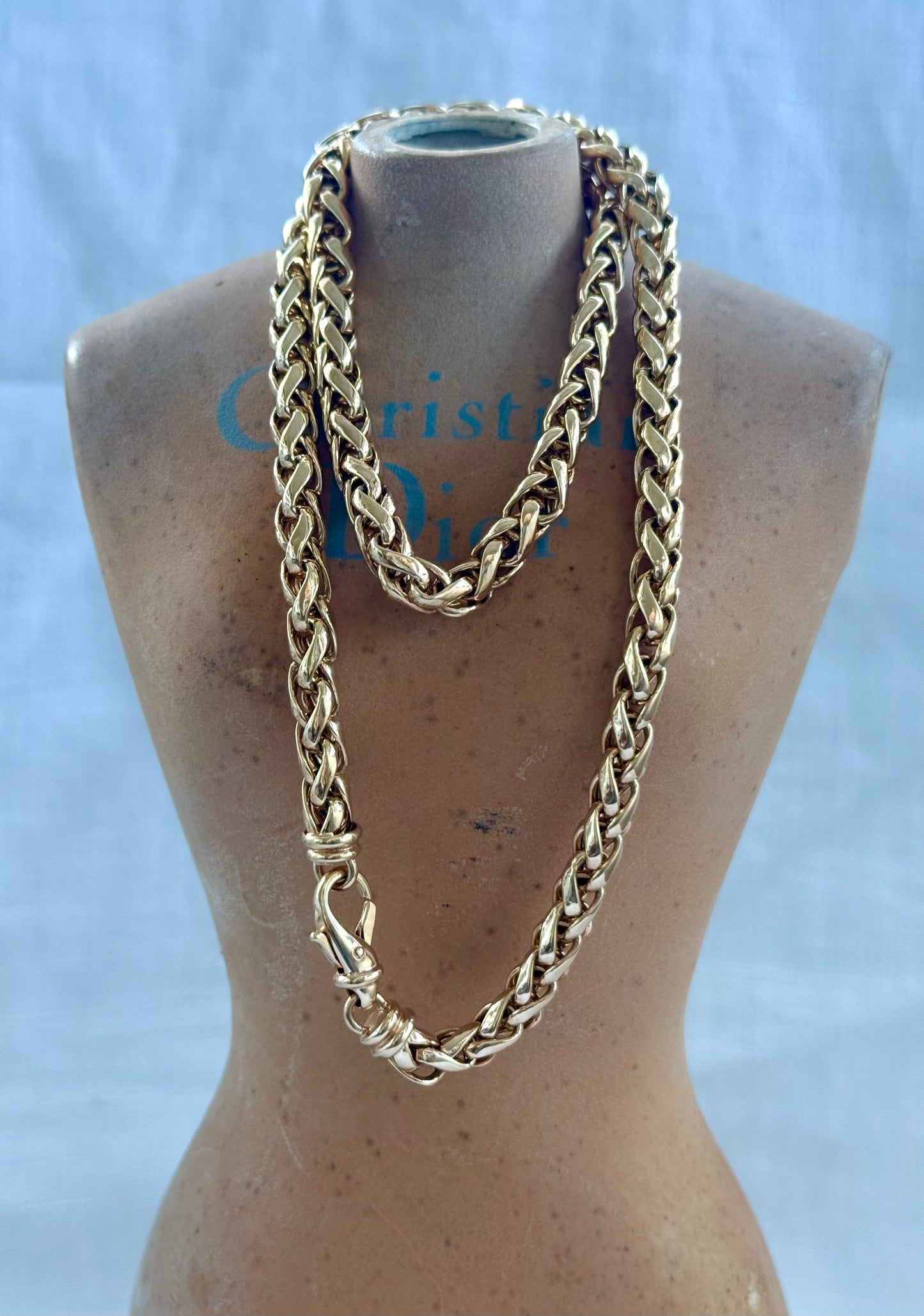 .1980s .1990s .375 gold .6mm wide modernist chunky yellow 9ct gold thick rope weave Italian luxurious gold chain necklace