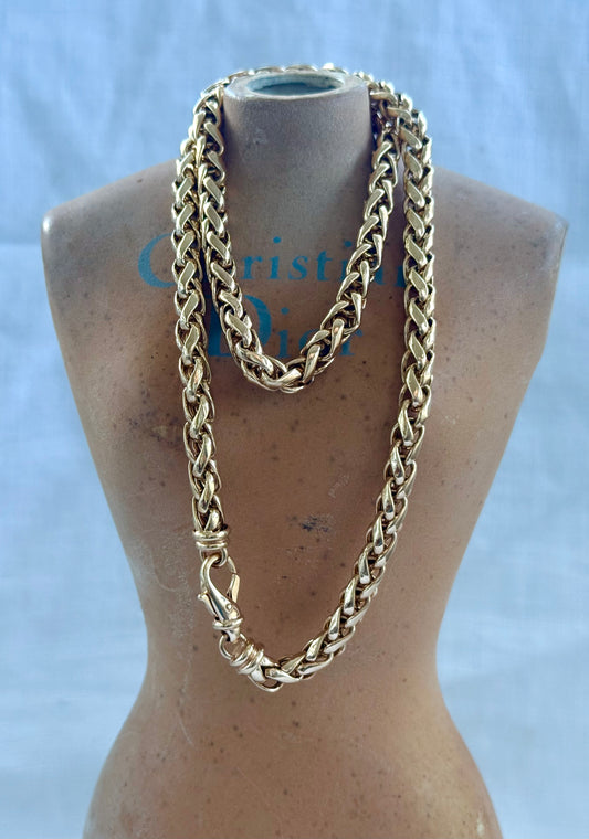 .1980s .1990s .375 gold .6mm wide modernist chunky yellow 9ct gold thick rope weave Italian luxurious gold chain necklace