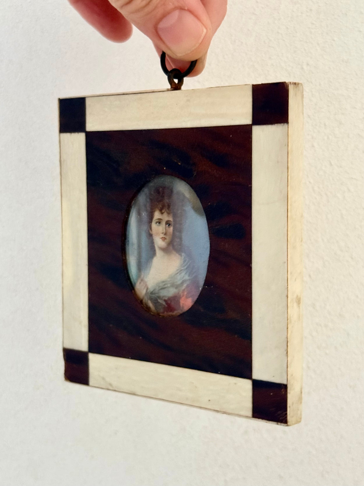 .1700s .1800s Baroque revival miniature hand painted Dame Portraits Painting in Ivory and wooden inlay frame