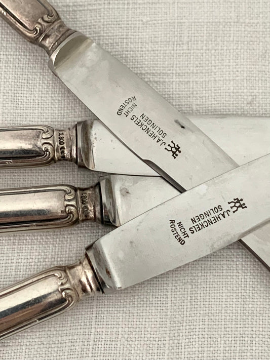 800 silver German vintage butter paté fruit knife set by acclaimed J.A. Henckels of Germany