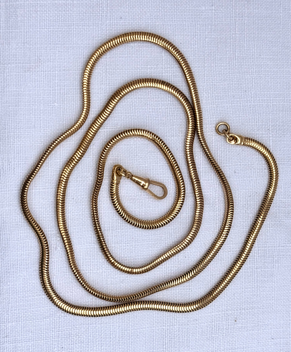 .1960s .1970s Edwardian revival slinky chunky thick gold tone snake chain watch chain fob chain necklace
