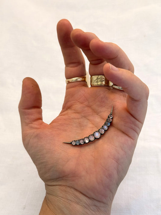 .1880s .1890s .1900s antique beautiful Moonstone half crescent celestial moon collectors brooch
