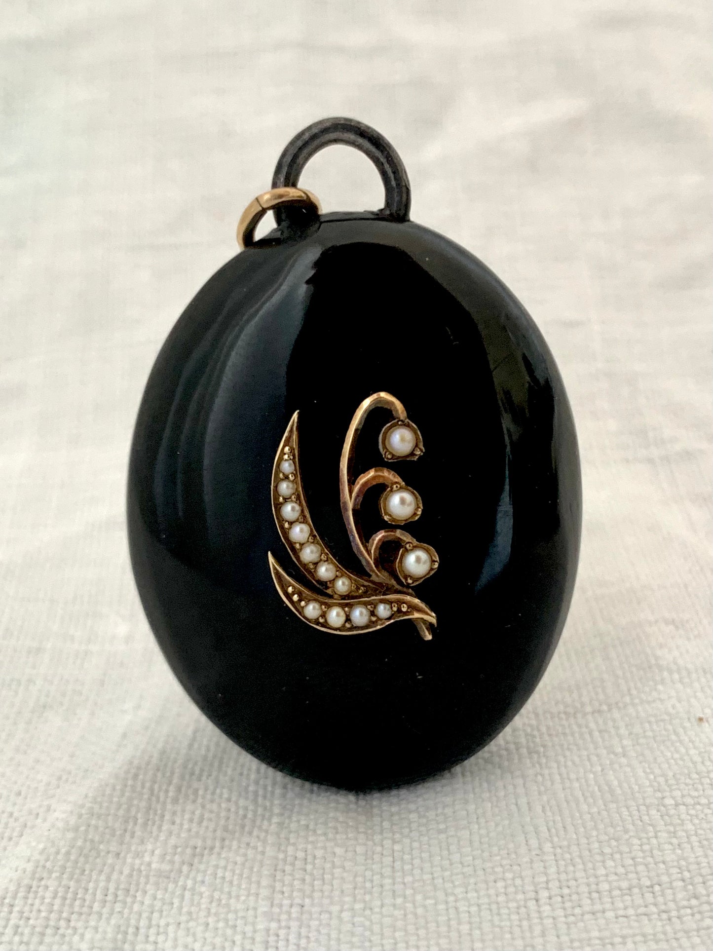 .1870s .1880s antique Victorian era rare and gorgeous natural Pearls and French Jet gold detailed Mourning locket pendant