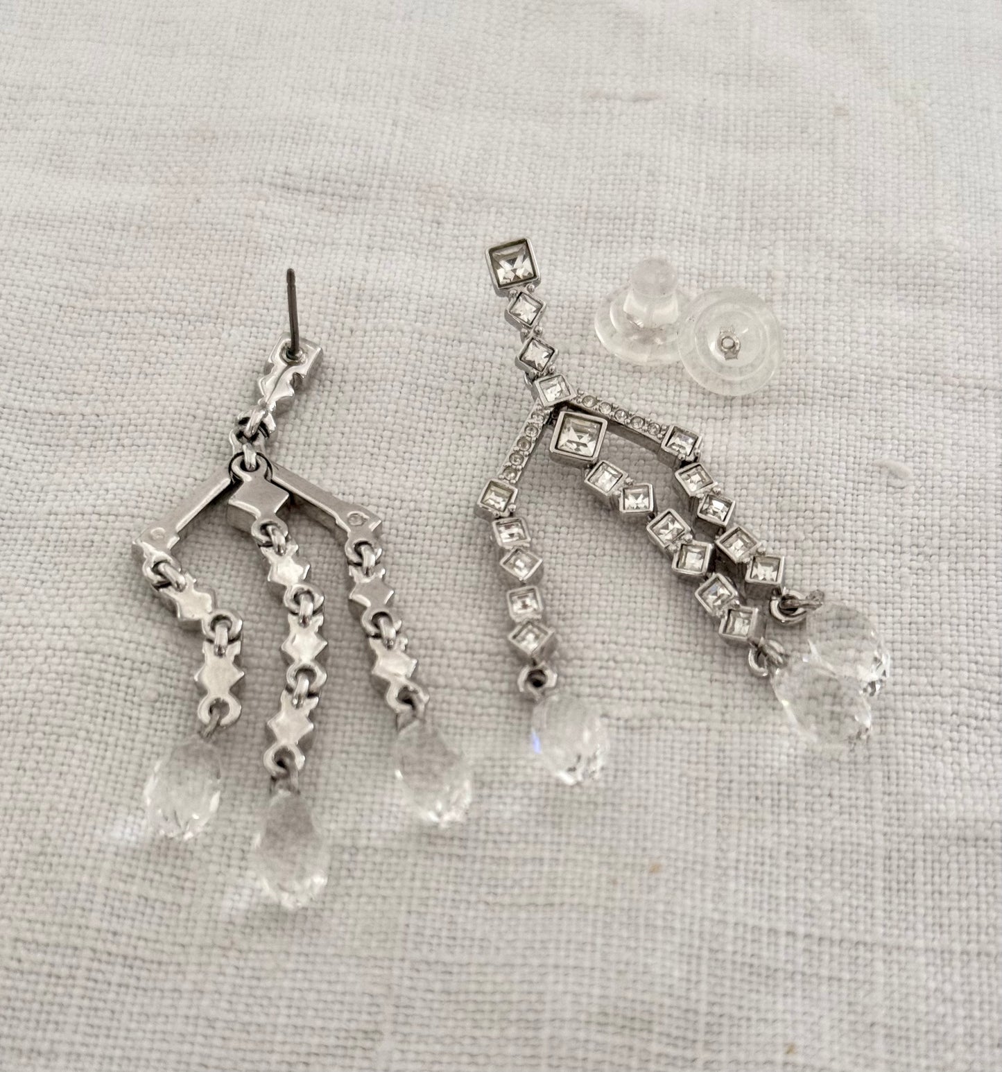 .1900s Art Deco Edwardian revival Swarovski designer crystal and rhinestone diamanté chandelier drop dangle earrings