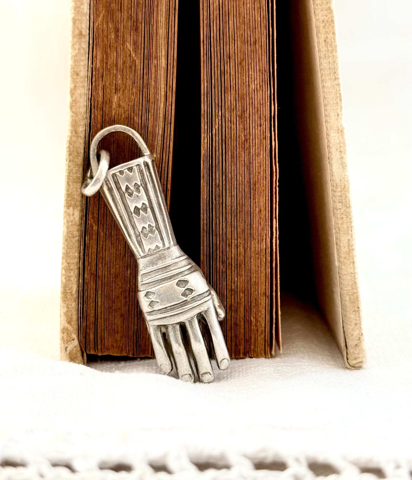 .925 artisan made large hand token good luck talisman token hand crafted sterling silver art token pendant