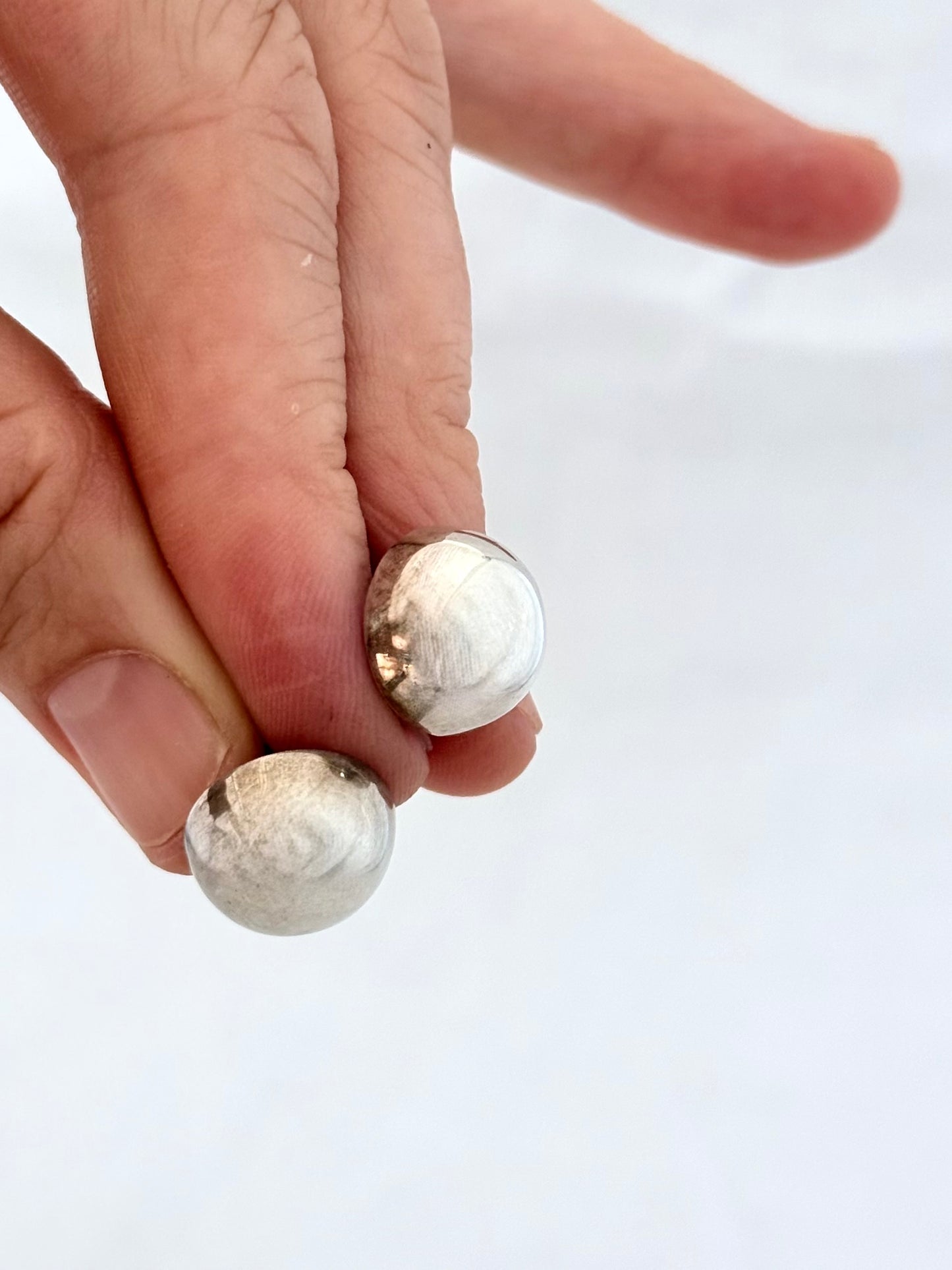 .1970s .1980s .925 domed button Classic sterling silver medium domed button circle post stud earrings