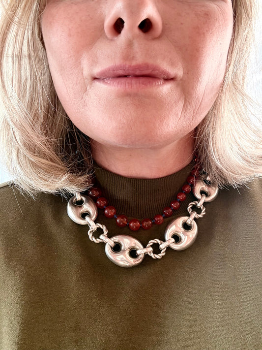 .1980s .1990s .925 Super Sized Chunky extra puffy gucci link mariners link sterling silver fancy twist link modernist oversized necklace