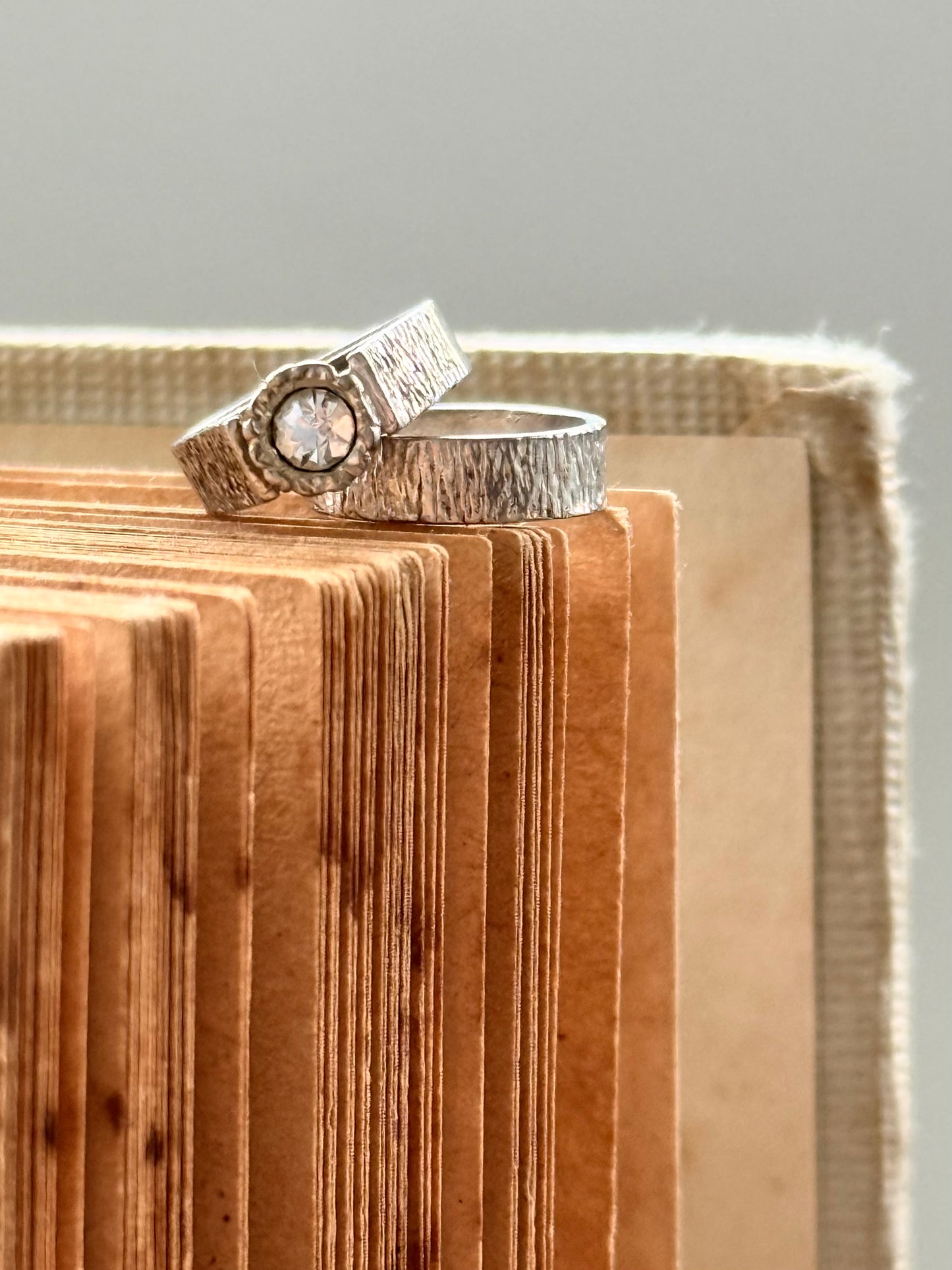 .1970s .925 Miniature wedding ring commitment ring silver retro diamanté ring token charm pendant