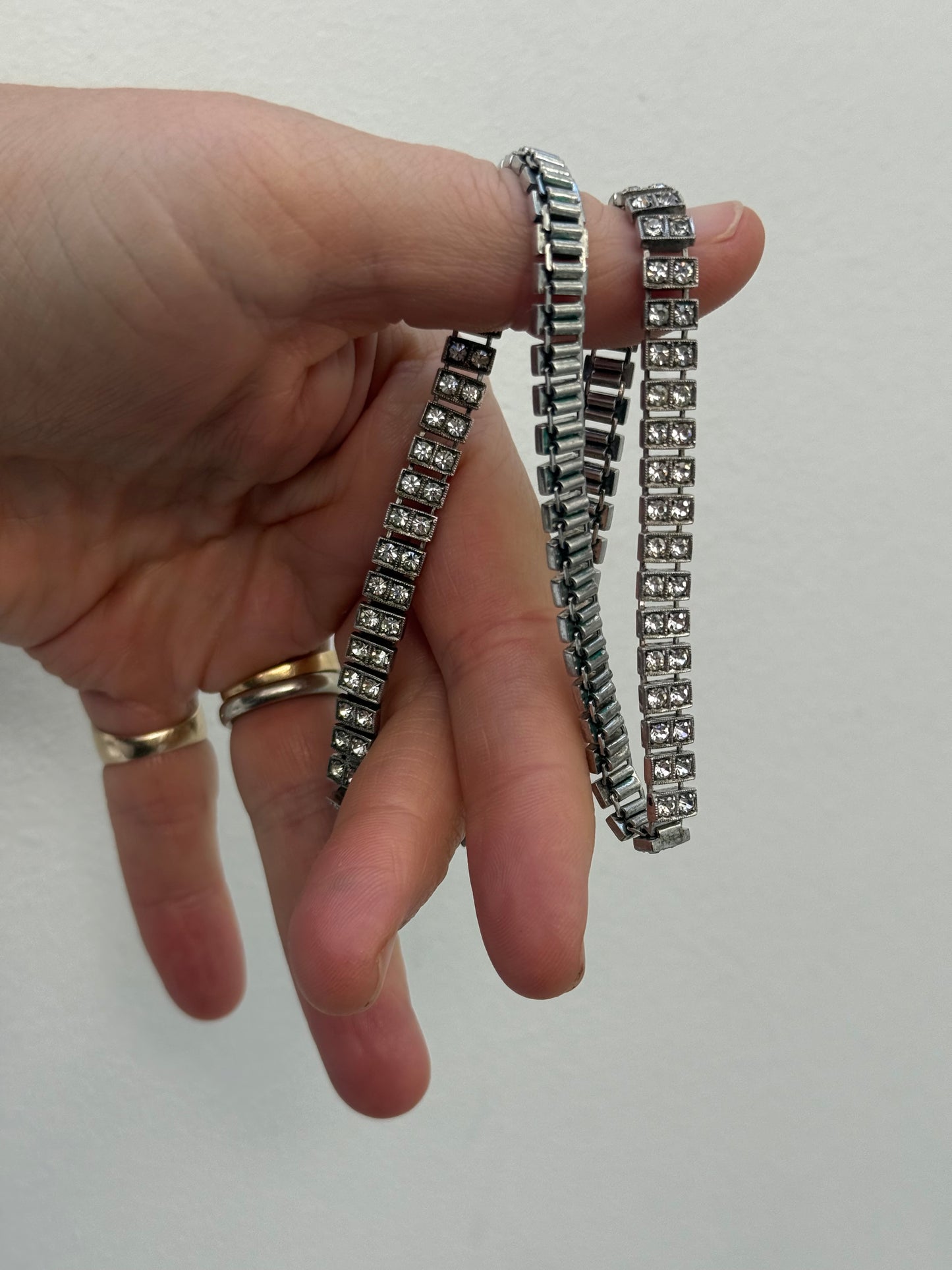 .1930s .1940s .925 Art Deco style double paste stone tennis style sterling silver choker necklace