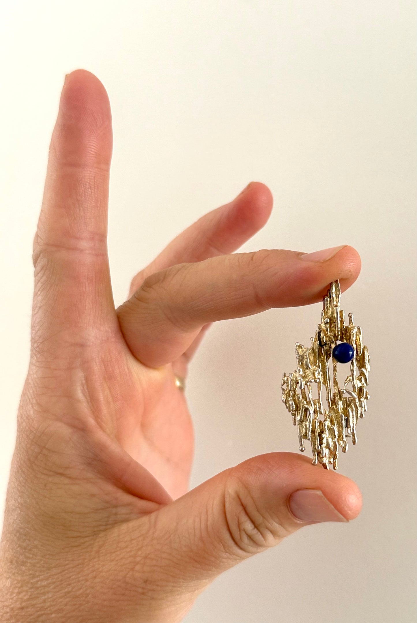 .1950s .1960s .925 brutalist Denmark silver Hermann Siersbol Lapis Lazuli designer wearable art brooch