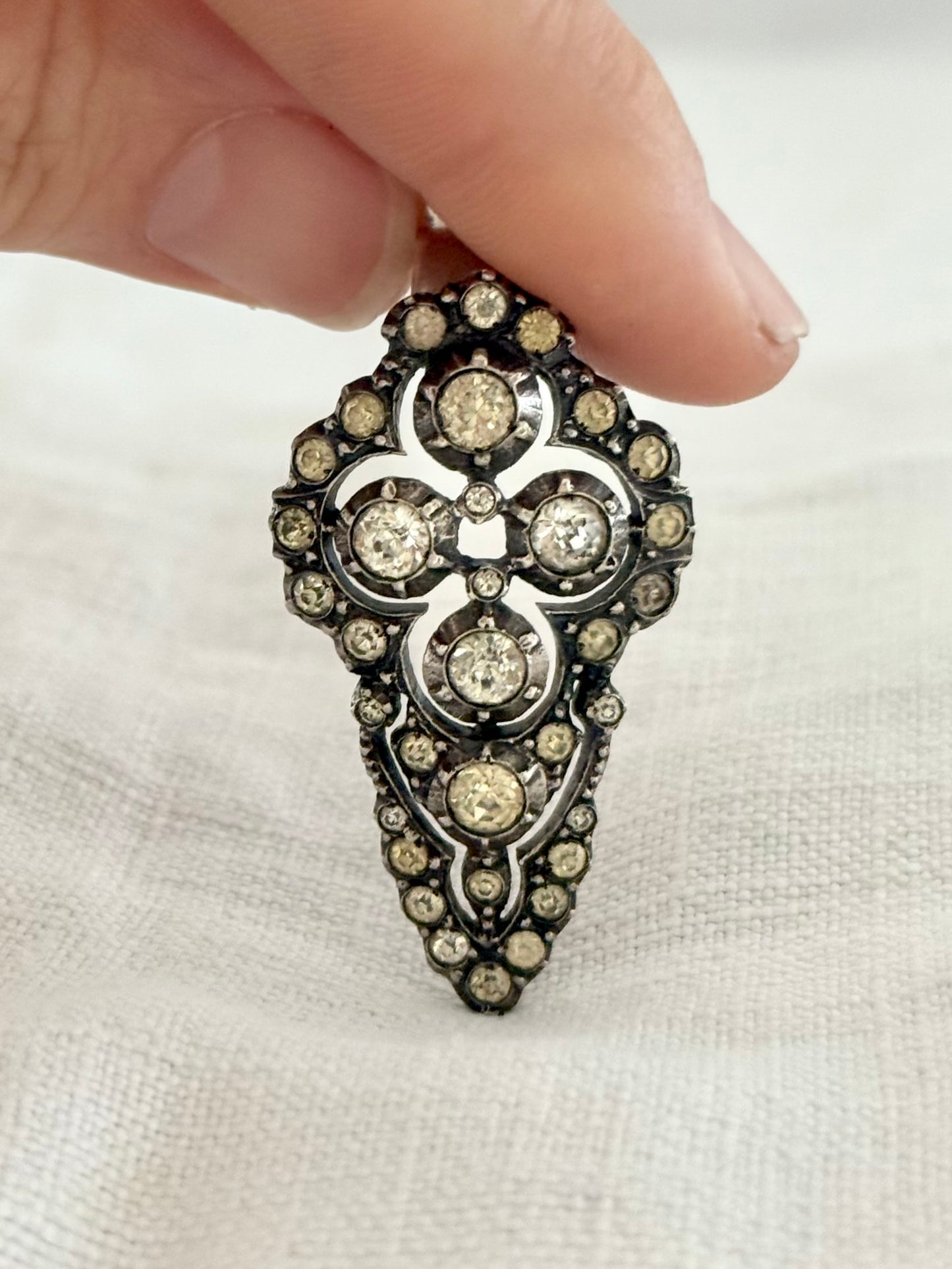 .1920s .1930s .935 antique Art Deco French silver diamond paste gemstone clip dress clasp lapel collar brooch pendant