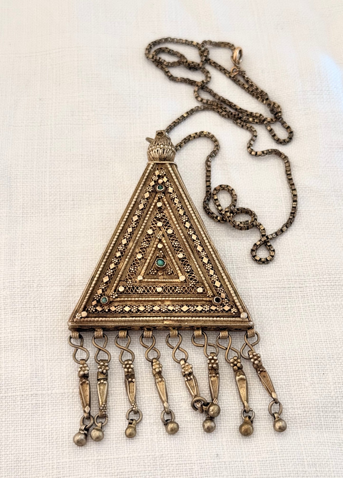 .925 Bezalel Yemenite filigree gilt silver amulet pendant