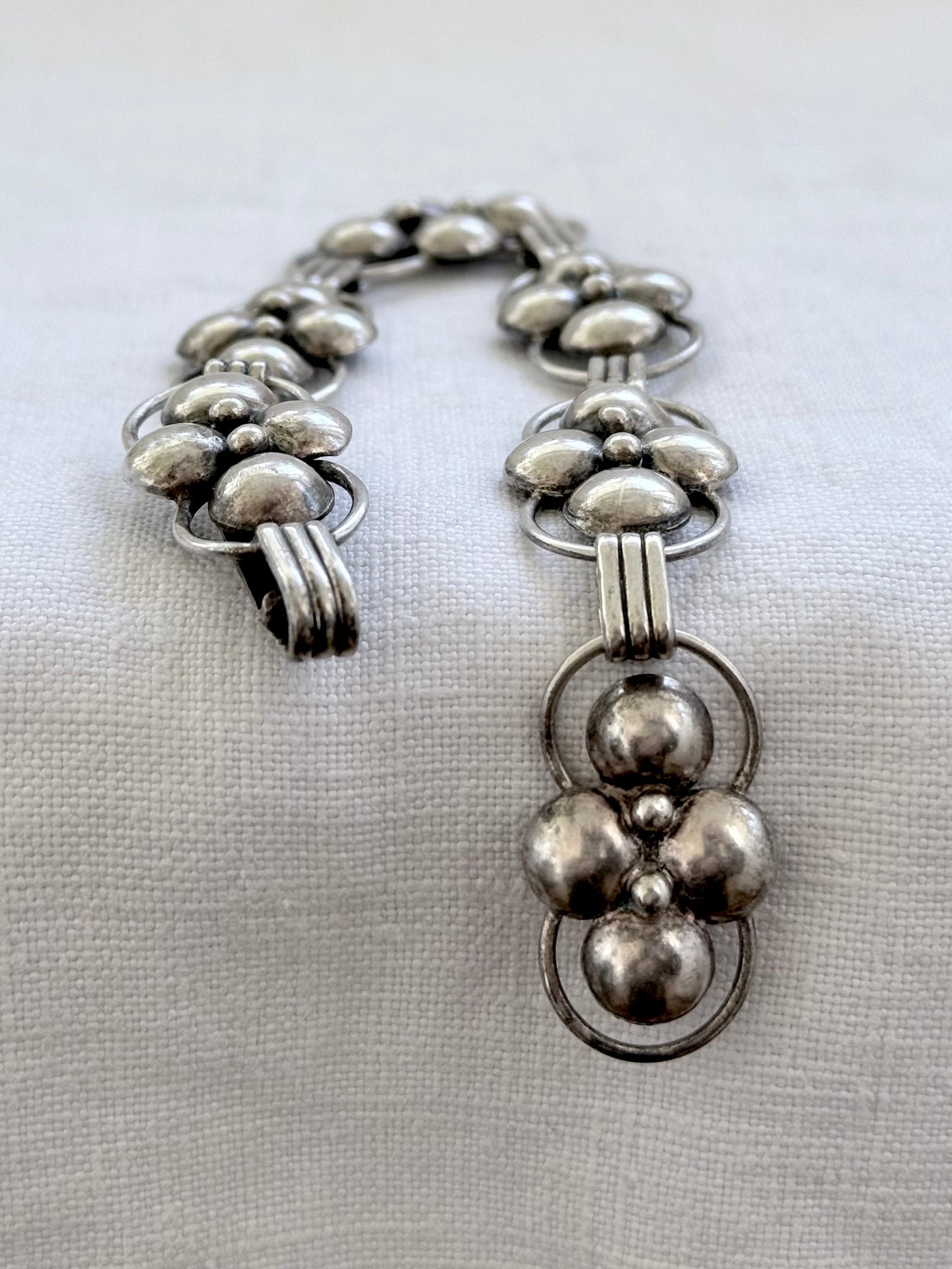 .1940s .1950s .925 Candida designer Collectors Mid 20th century Sterling Silver collectors Joe Calafato Candida geometric form modernist heirloom South African artisan abstract flower form bracelet