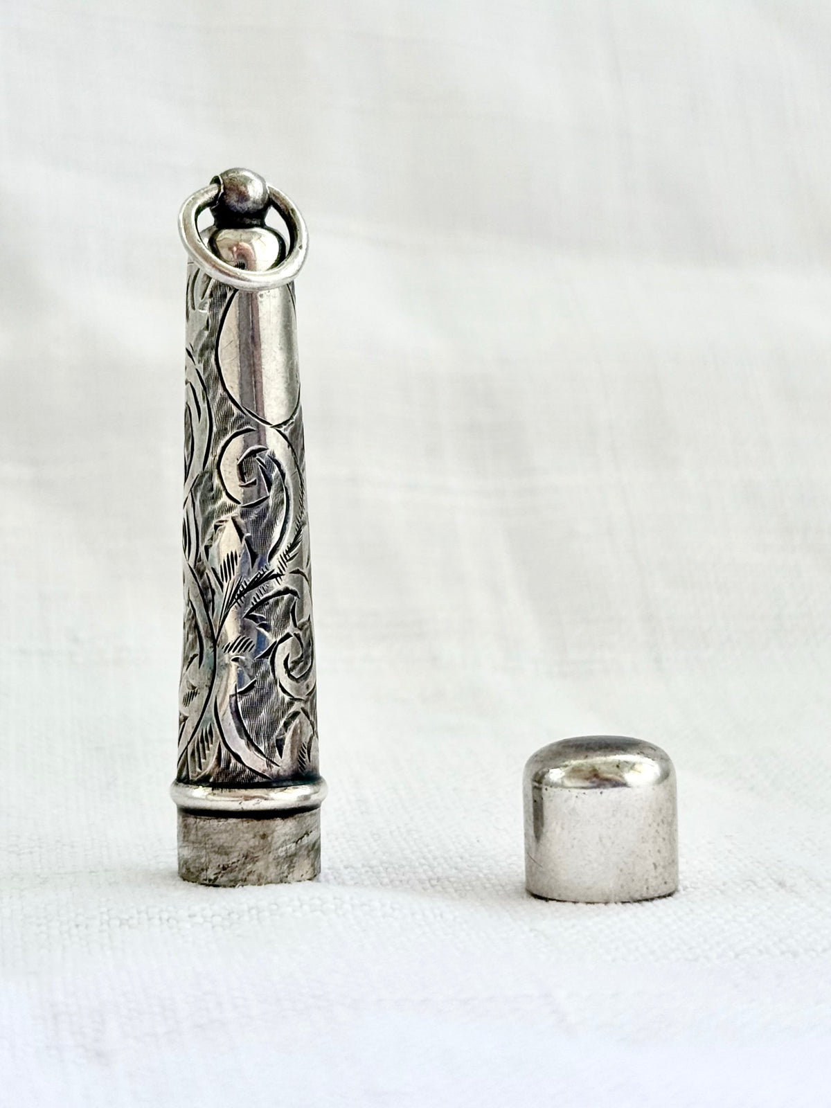 .1909 .925 antique Edwardian hallmarked Sterling silver chatelaine collectors silver antique engraved needle holder keepsake case pendant