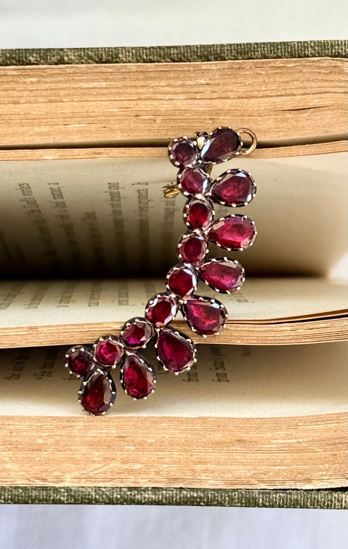 .14ct .1800s antique Georgian flat top Garnet gemstone heirloom gold tiara brooch