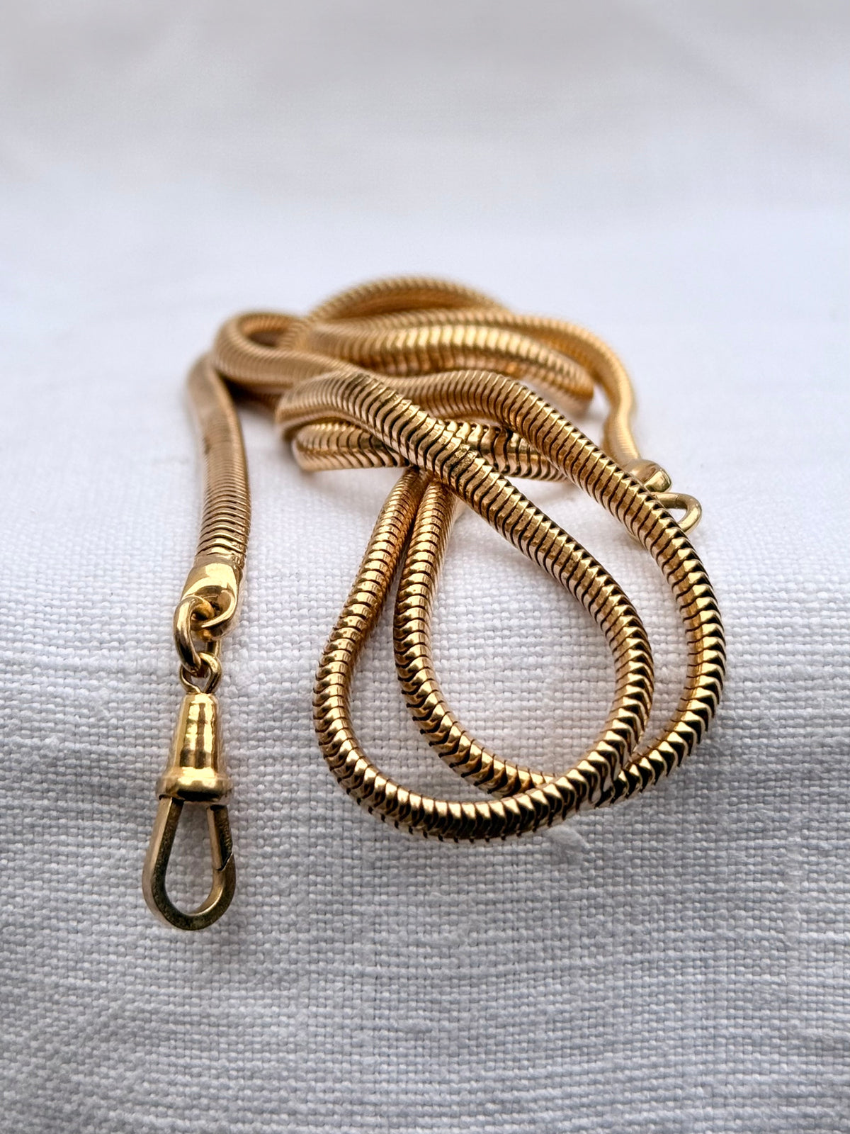 .1960s .1970s Edwardian revival slinky chunky thick gold tone snake chain watch chain fob chain necklace
